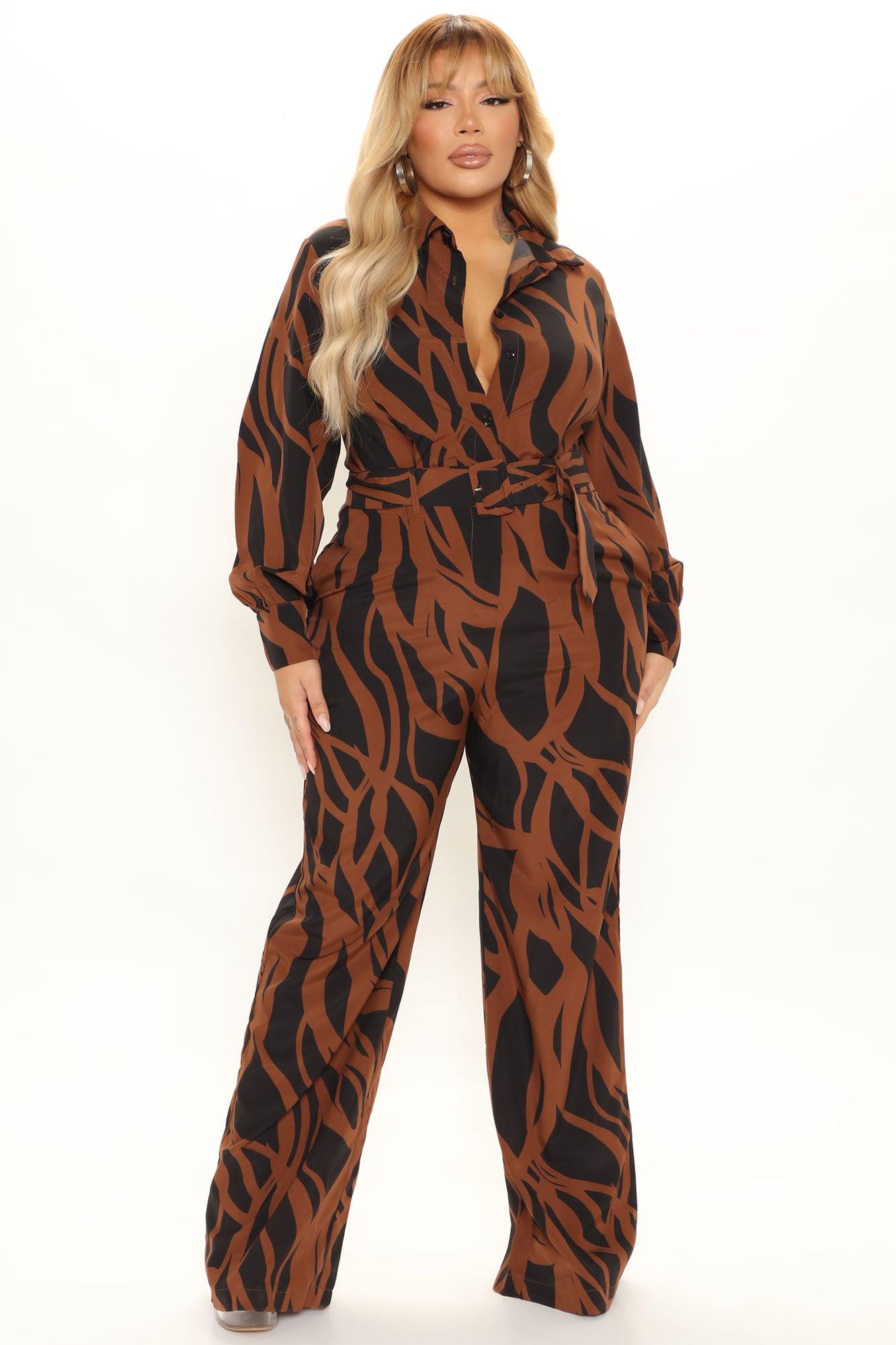 Feel Good Zebra Jumpsuit - Brown/combo Product Image