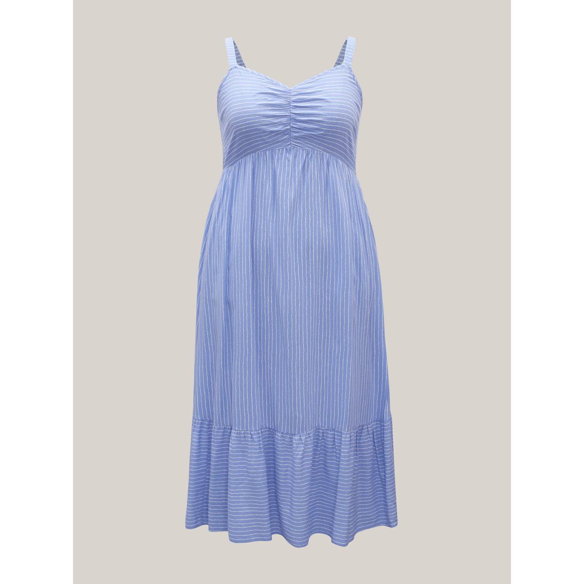 Plus Size Striped Smocked Tiered Maxi Dress LightBlue Women Resort Gathered V-neck Sleeveless Curvy BloomChic 10/M Product Image