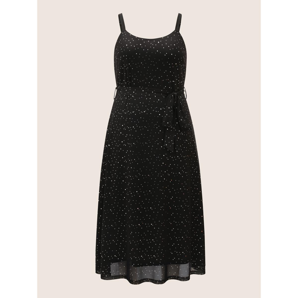 Plus Size Sequin Mesh Adjustable Straps Belted Maxi Dress Black Women Cocktail Non Sleeveless Curvy BloomChic 14-16/1X Product Image