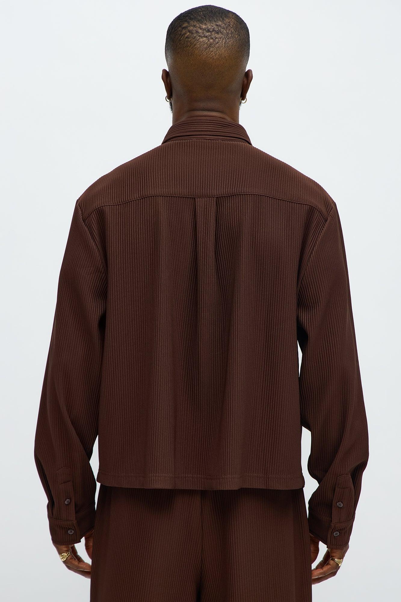 Show Up Cropped Long Sleeve Button Up Shirt - Brown Male Product Image