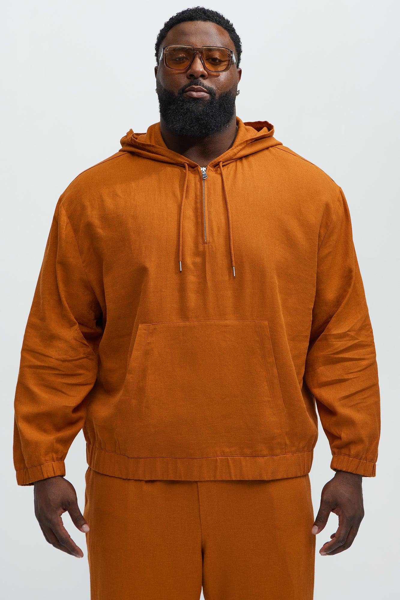 Bahamas Linen Relaxed Quarter Zip Hoodie - Rust Male Product Image