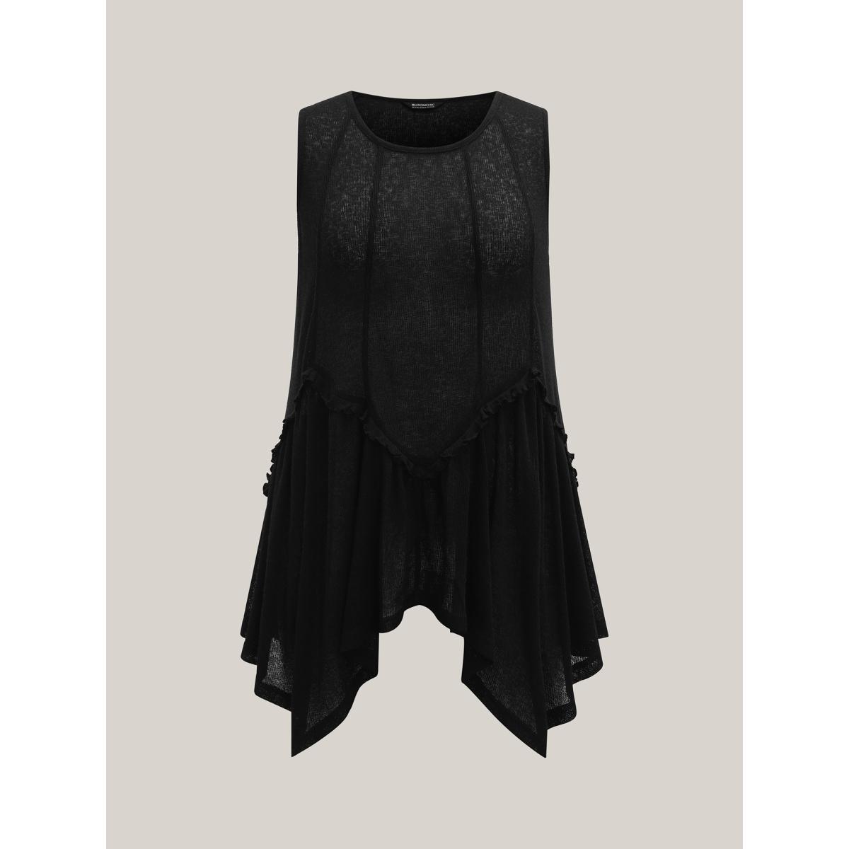 Plus Size Heather Stretchy Sheer High Low Hem Top Women Black Texture Round Neck Vacation Tank Tops Camis BloomChic 28/5X Product Image