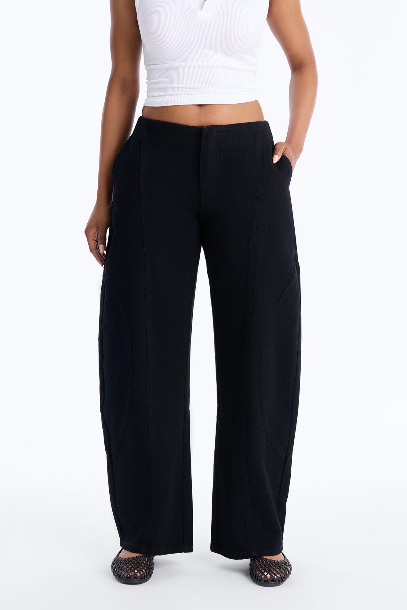 Maliah Low Rise Twill Barrel Leg Pants - Black Female Product Image