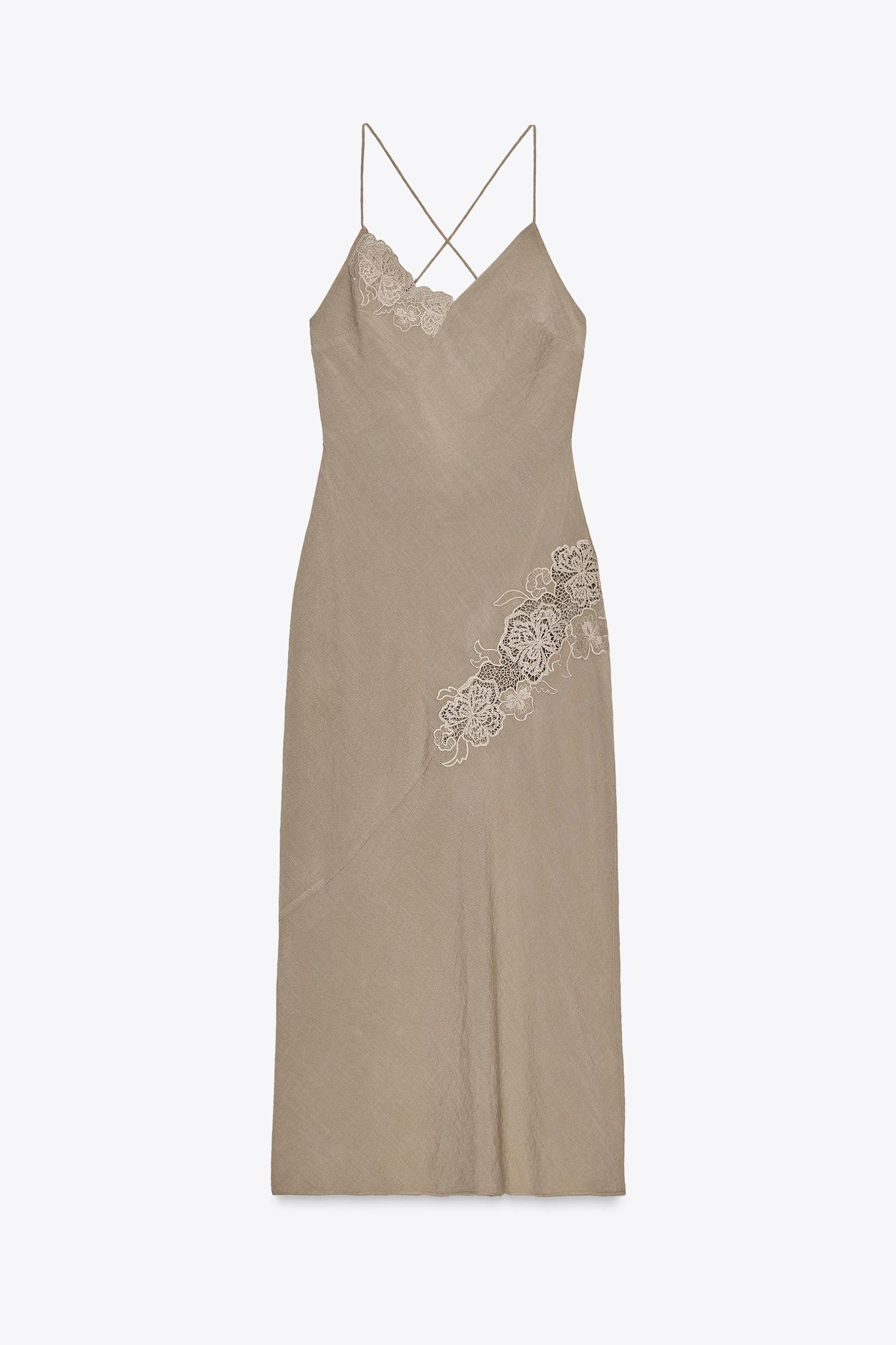 EMBROIDERED MIDI SLIP DRESS Product Image