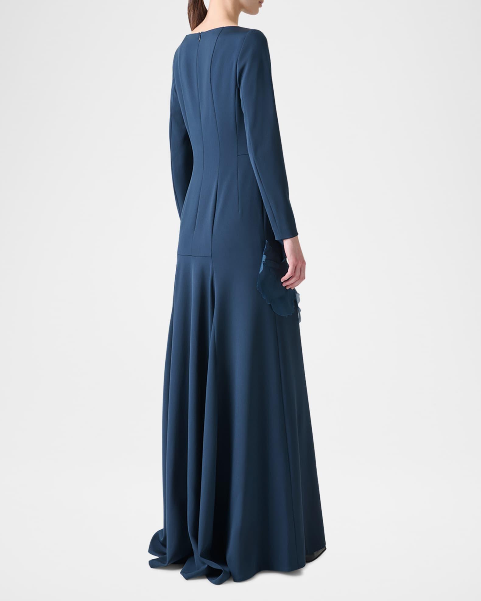 Organza Anemone Corsage Long-Sleeve Crepe Gown Product Image