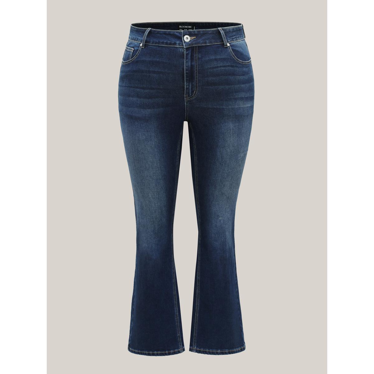 Plus Size Booty-Lifting Bootcut No-Gap Waist Jeans Women Midblue Medium stretch Slanted pocket Jeans BloomChic 14/1X Product Image