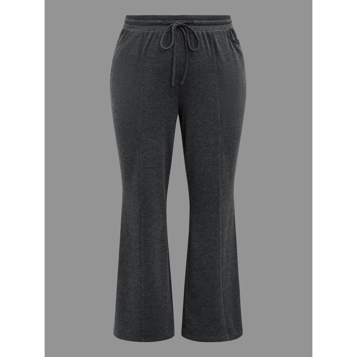Plus Size Plain Drawstring Elastic Waist Bootcut Pants Women DimGray Casual Bootcut Mid Rise Everyday Pants BloomChic 12/L Product Image