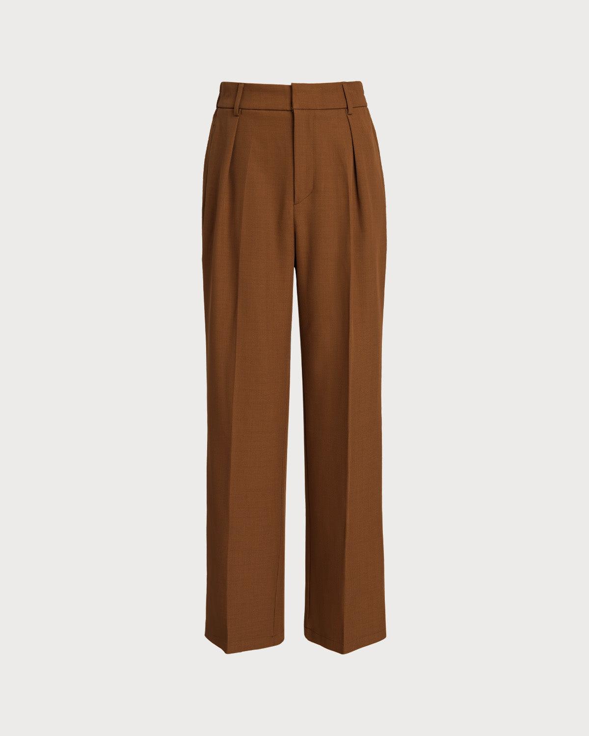 Red Elastic Waist Straight Pants Product Image