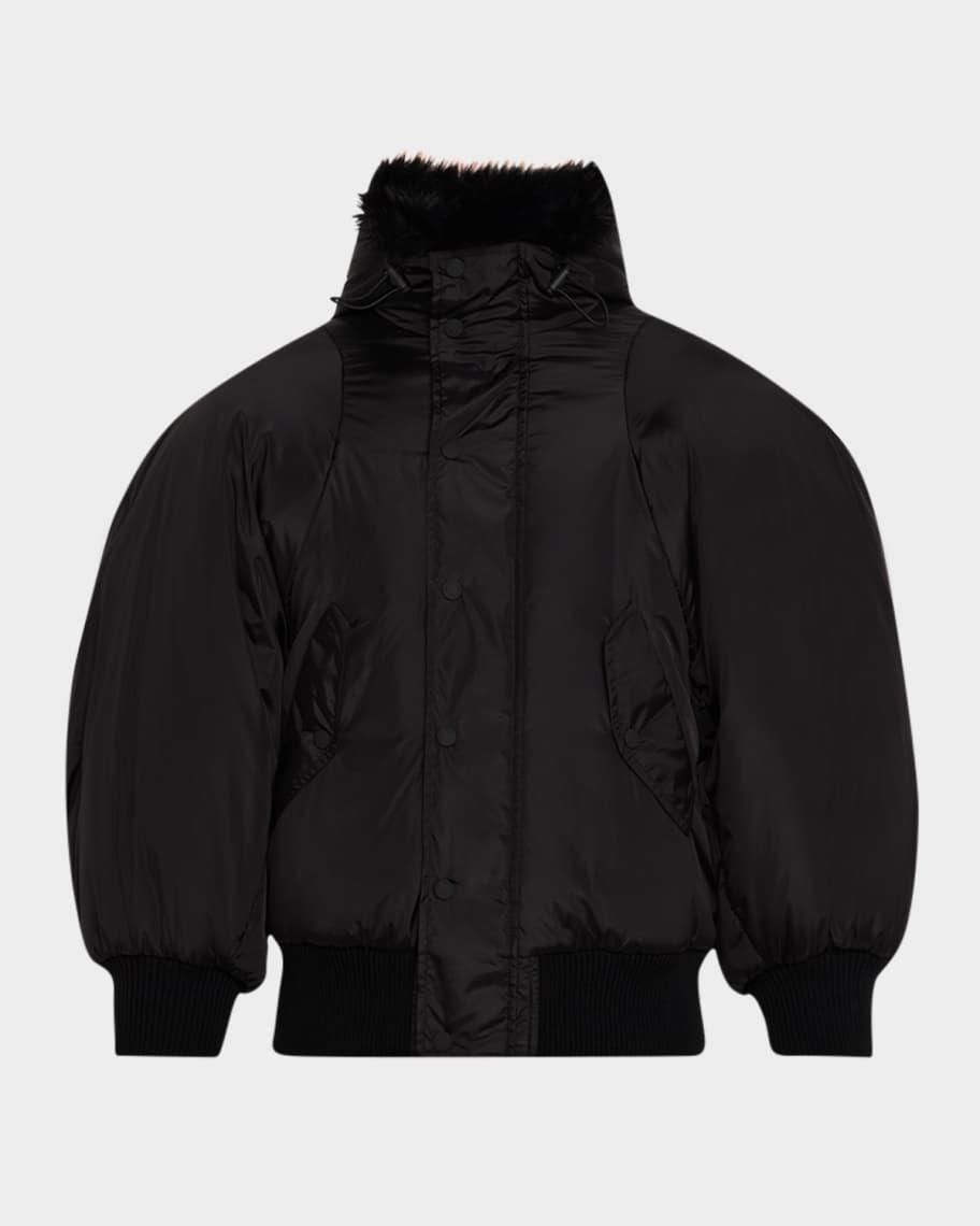 Mens Puff-Sleeve Bomber Jacket with Faux Fur Product Image