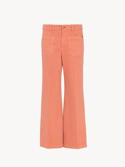 Cropped bootcut pants in cotton velvet Product Image