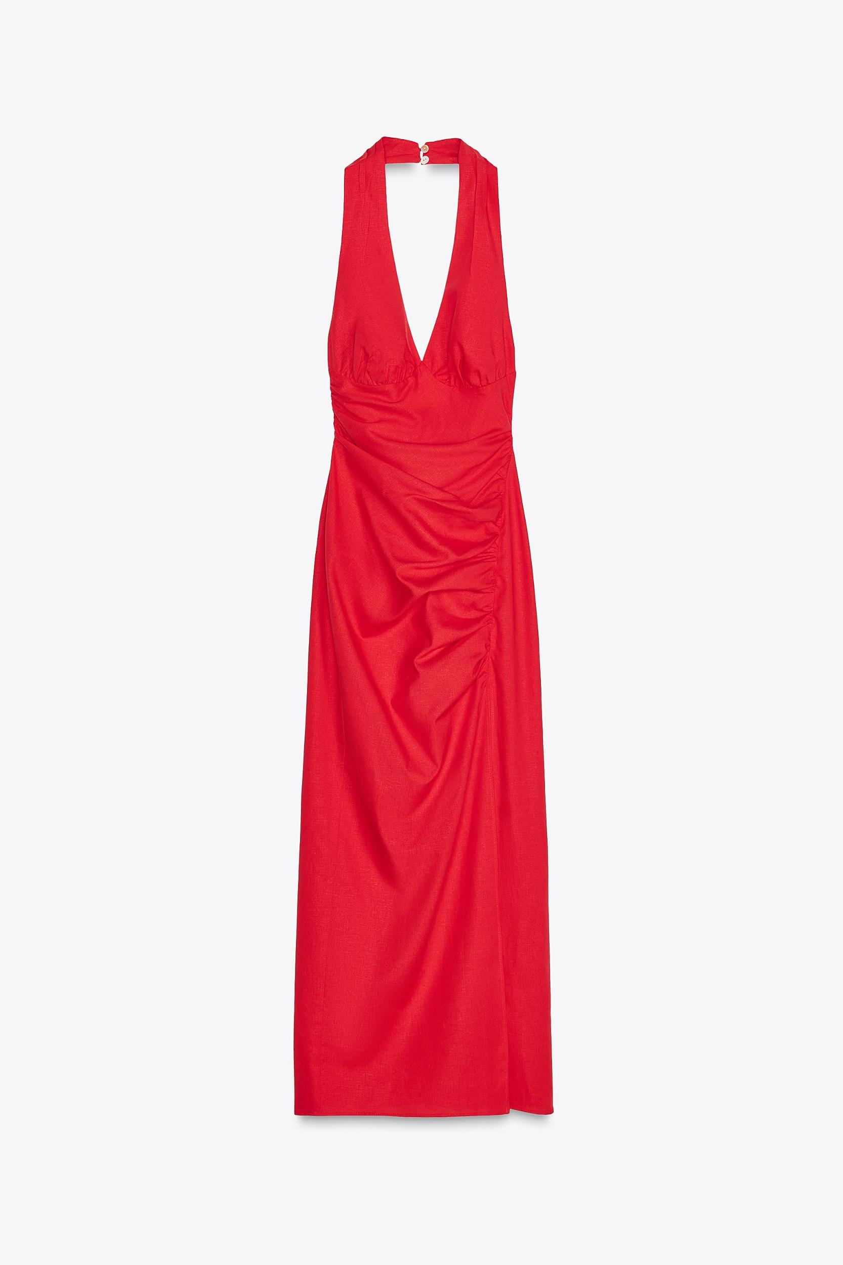 DRAPED LINEN MIDI DRESS Product Image