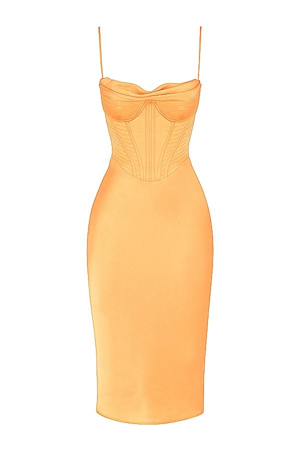 Myrna  tangerine satin corset midi dress Product Image