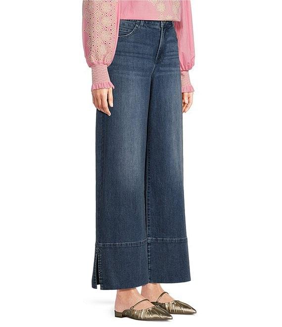 Gibson & Latimer Perfect Fit Denim Mid Rise Wide Ankle Leg Split Side Hem Palazzo Jeans Product Image