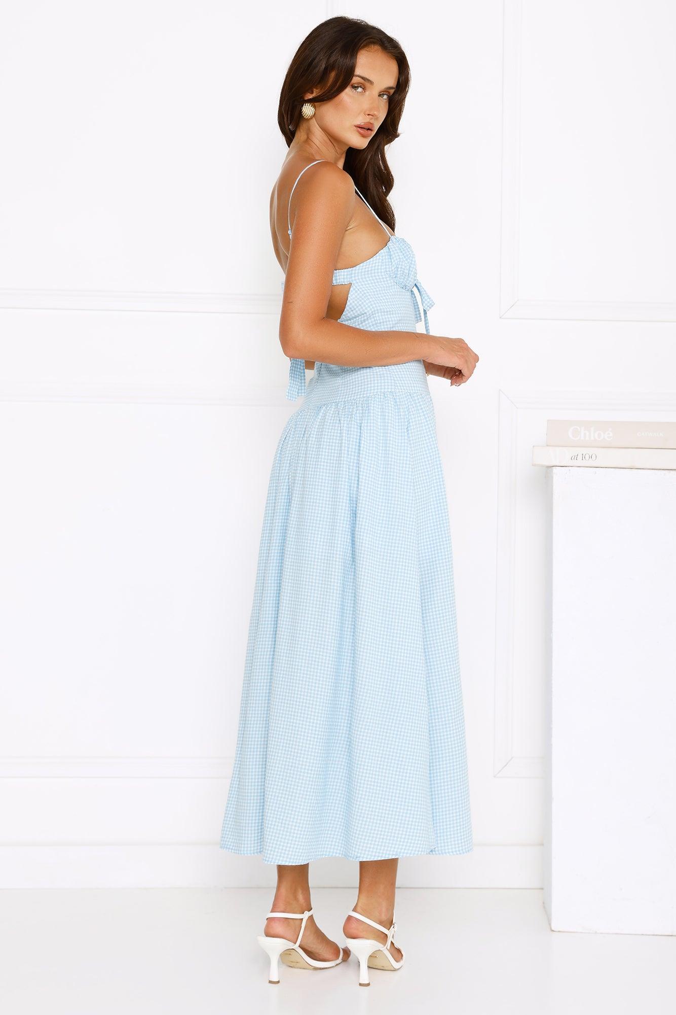 Capturing Style Gingham Midi Dress Blue Product Image