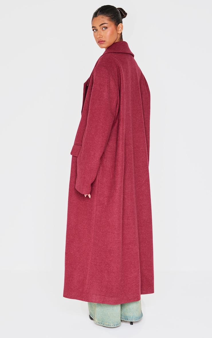 Burgundy Wool Look Double Breasted Oversized Maxi Coat Product Image