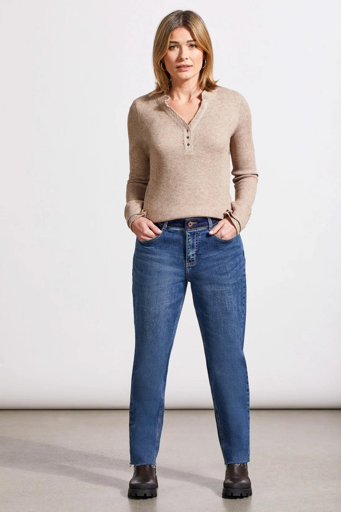 SOFT WASHED WAFFLE HENLEY TOP WITH BUTTONS Product Image