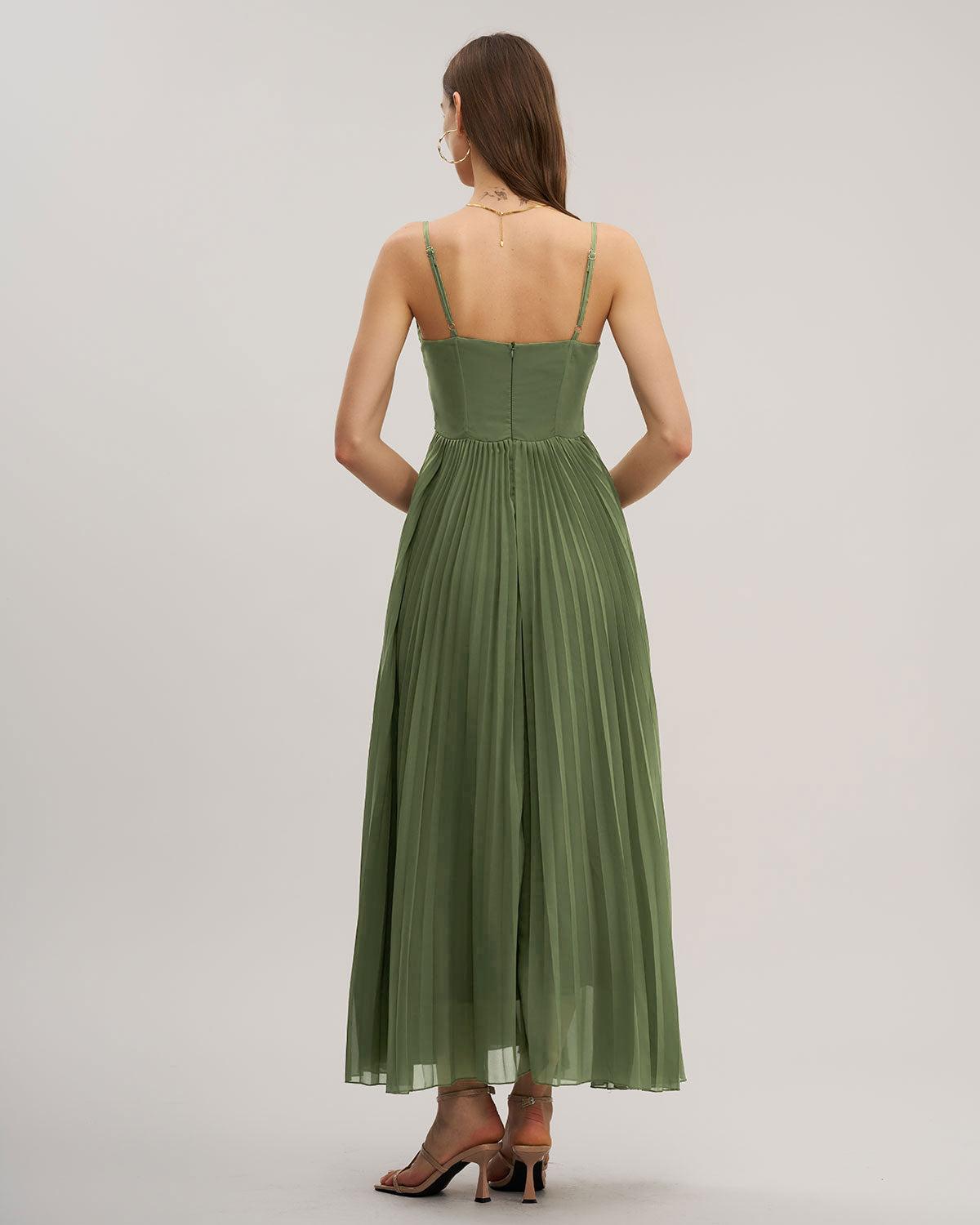 Green Sweetheart Neck Flowy Slip Maxi Dress Product Image