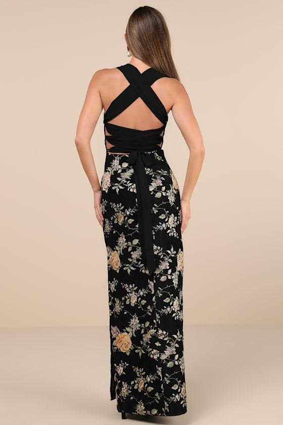 Pemberley Black Jacquard Lace-Up Maxi Dress Product Image