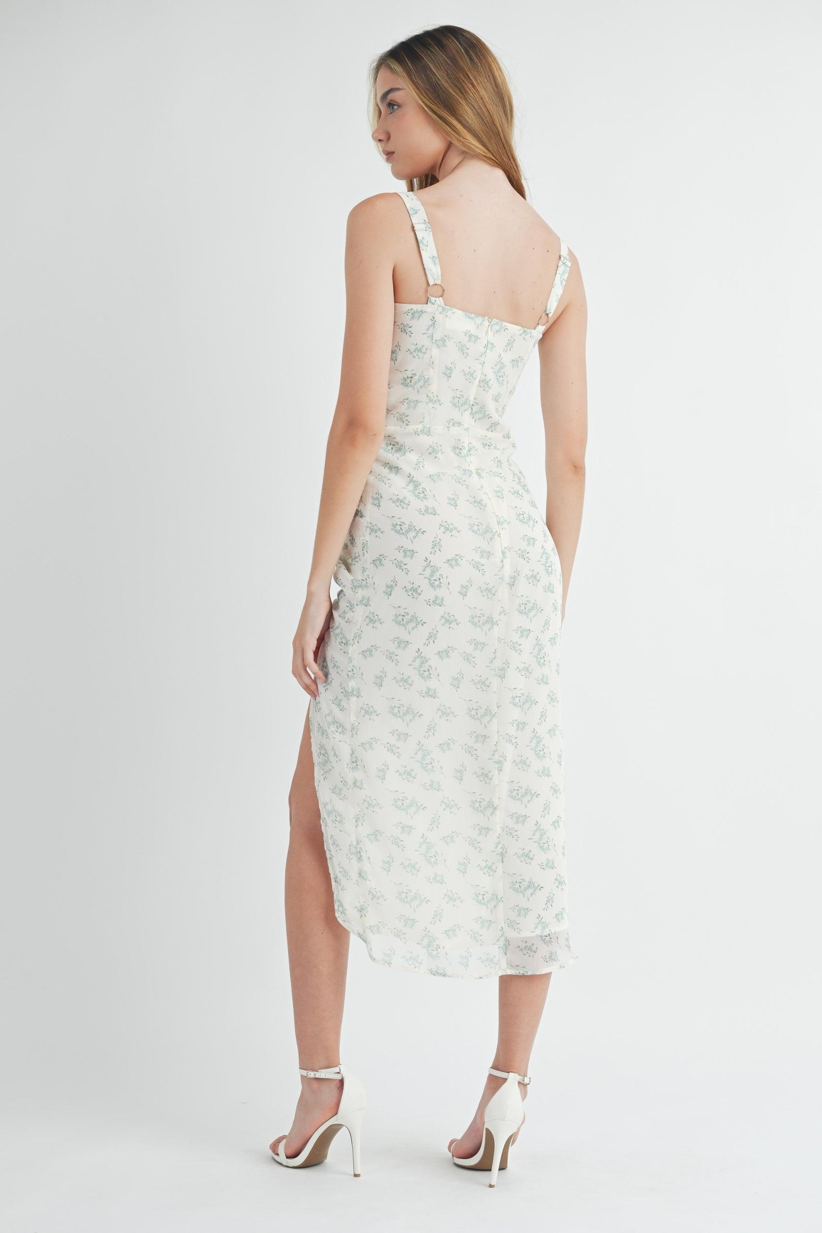 FINAL SALE Steph Floral Midi Dress | Ivory & Green Product Image
