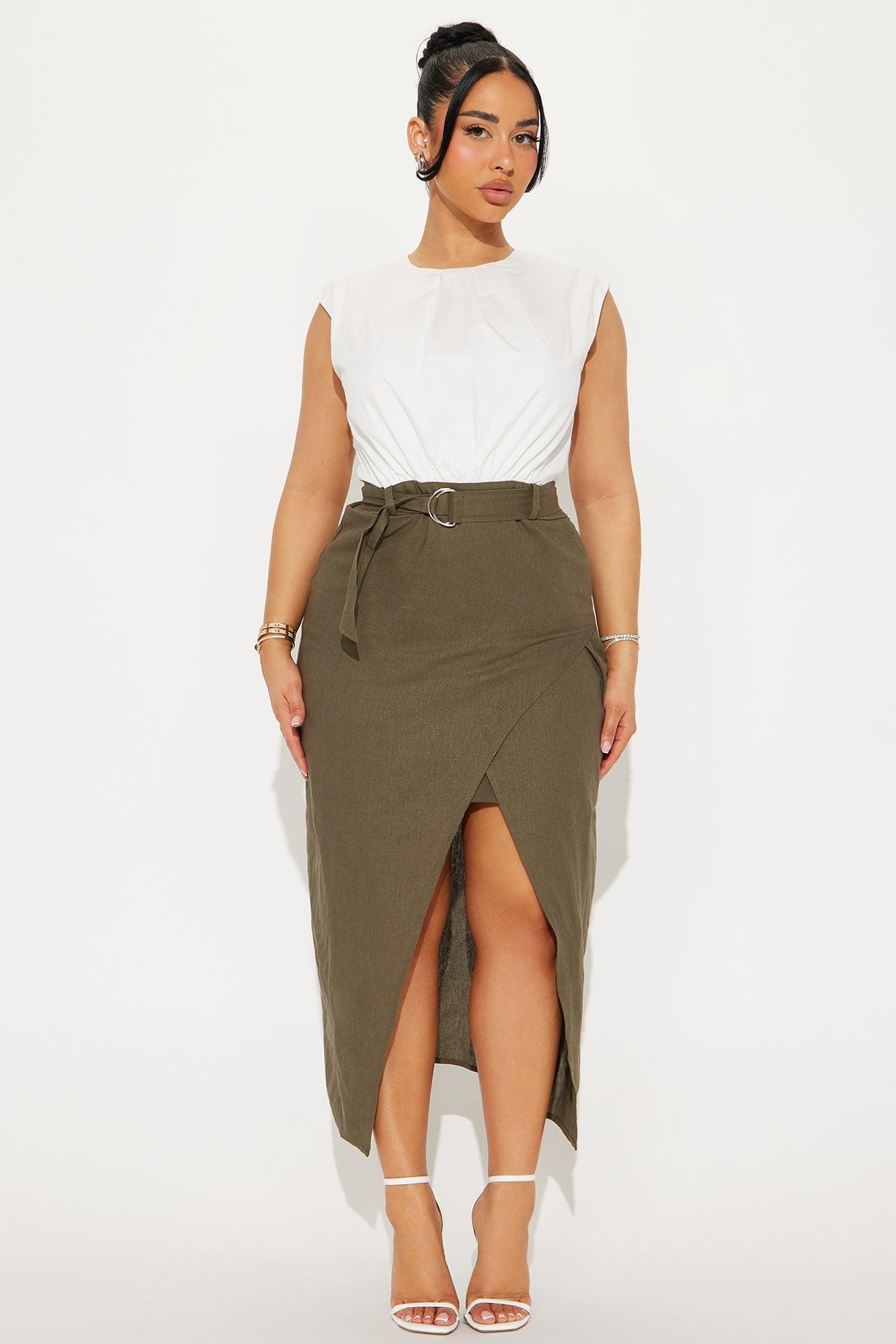 Kamala Belted Linen Midi Dress - Olive Product Image