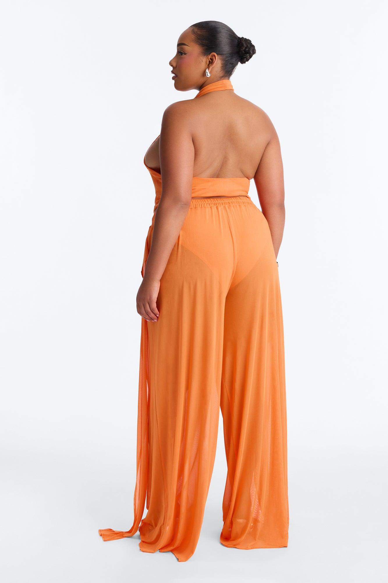 Sheer Obsession Mesh 3 Piece Pant Set - Orange Female Product Image