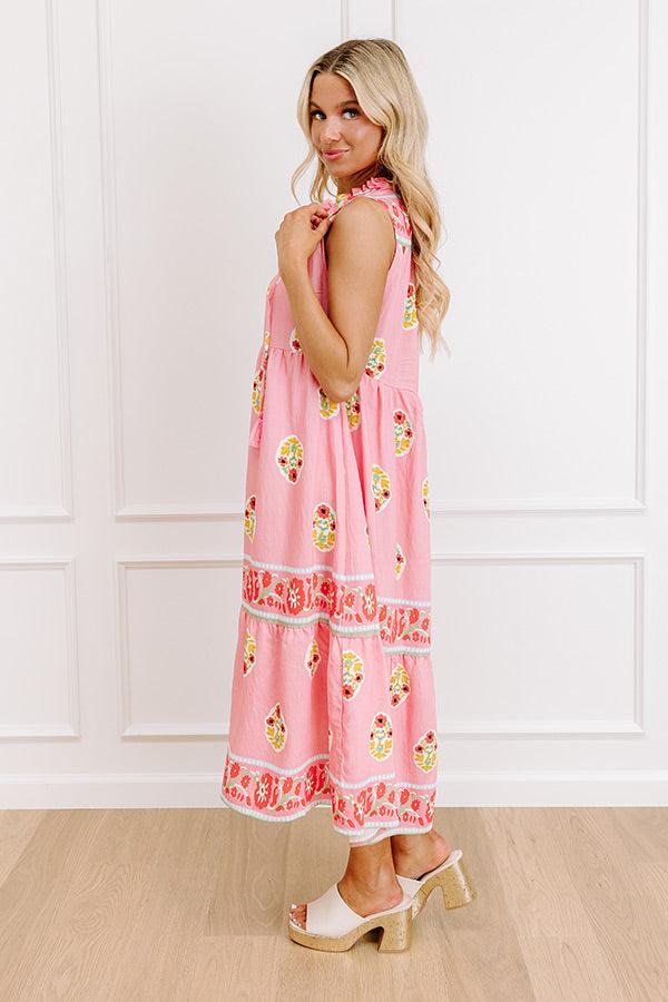 Margaritas On The Boardwalk Floral Midi Dress in Pink Product Image