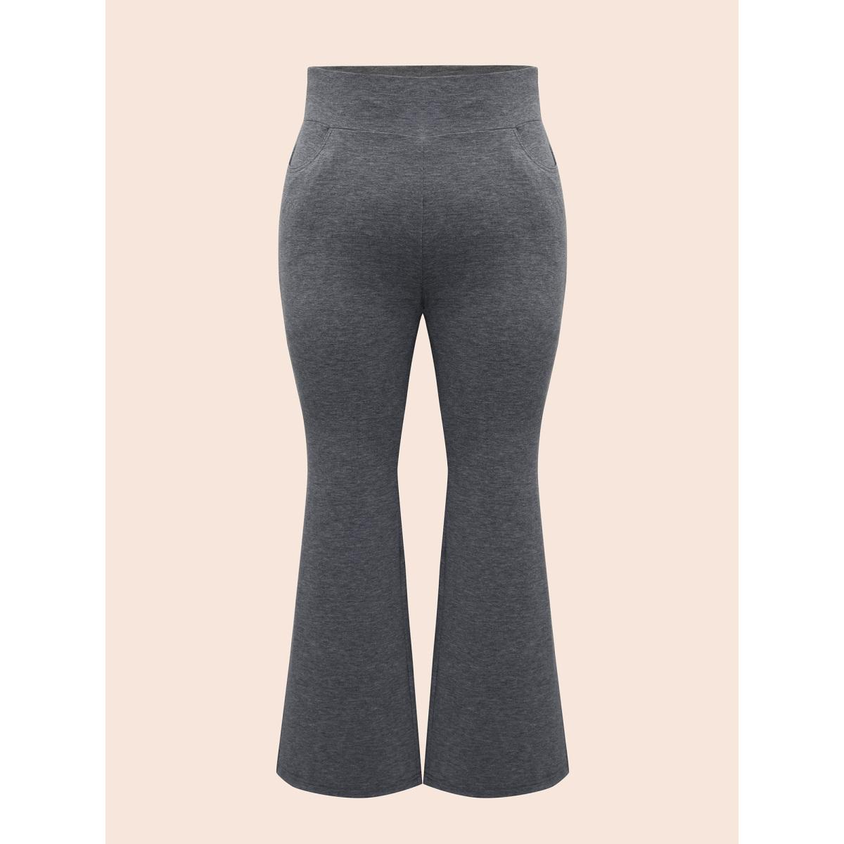 Plus Size Stretchy-Waist Heather Texture Flared Pants Women DarkGray Elegant Medium stretch Bootcut Mid Rise Everyday Leggings BloomChic 22-24/3X Product Image