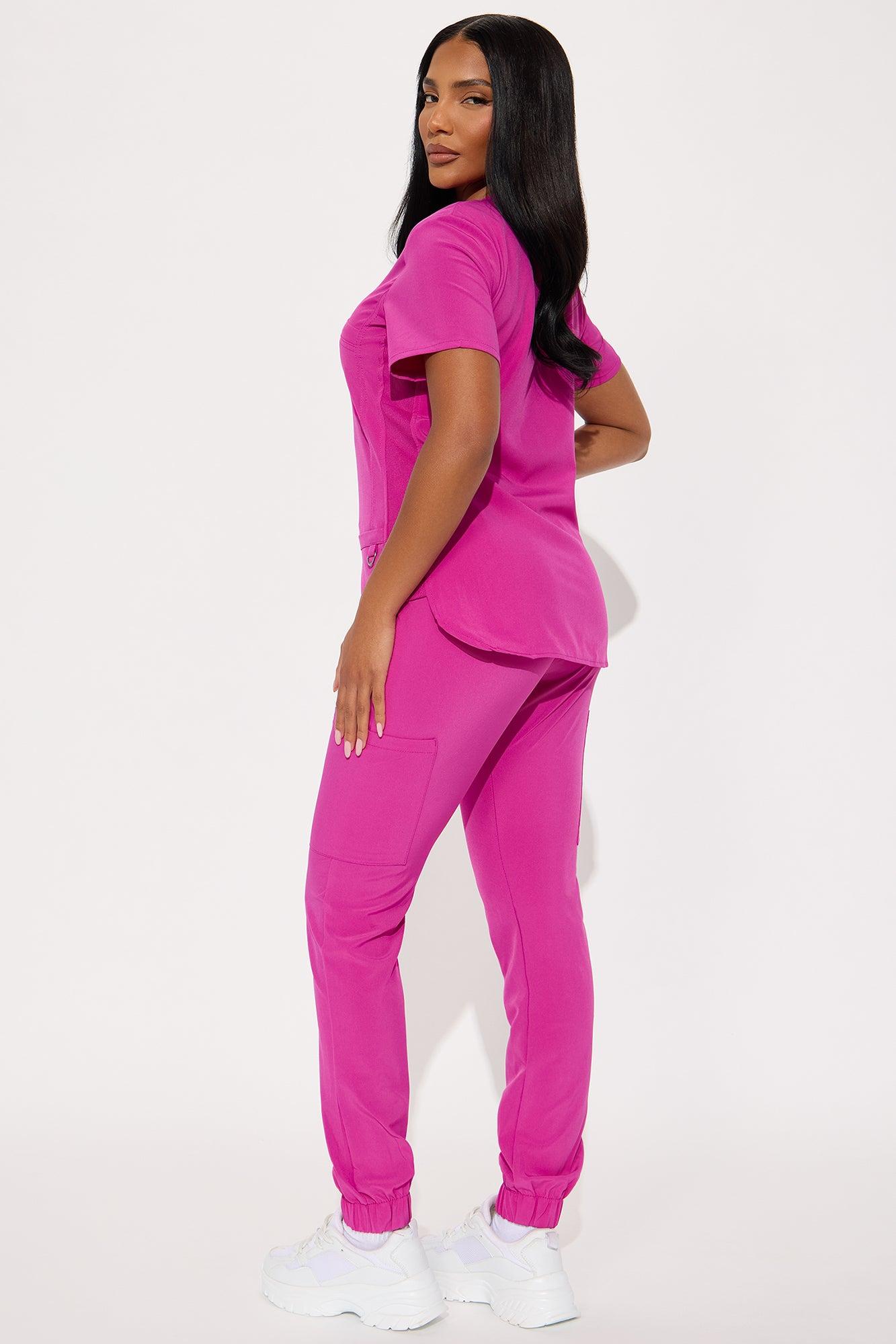 Feeling Better Stretch Scrub Uniform Jogger Set - Magenta Female Product Image