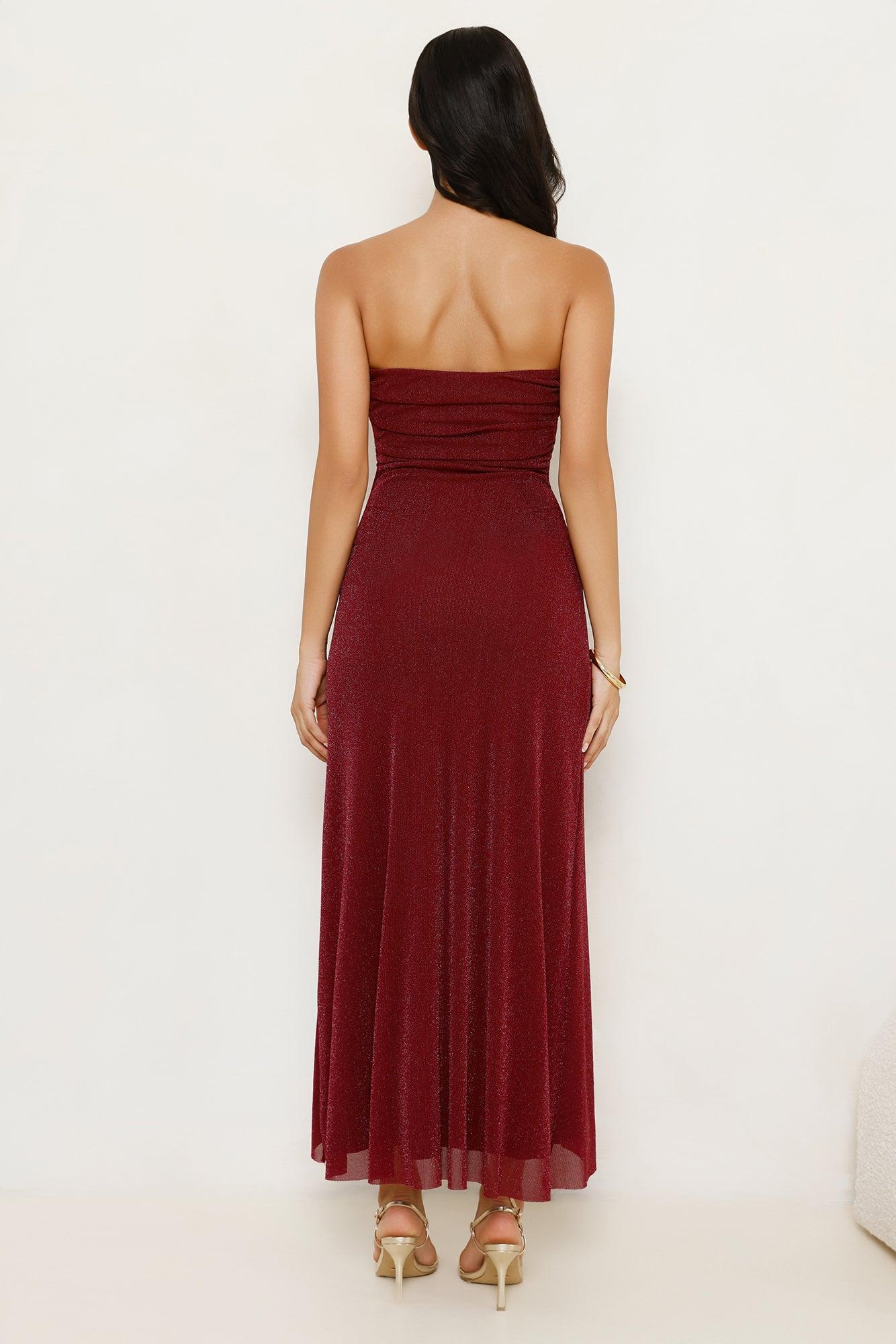 Berry Seduction Strapless Maxi Dress Burgundy Product Image