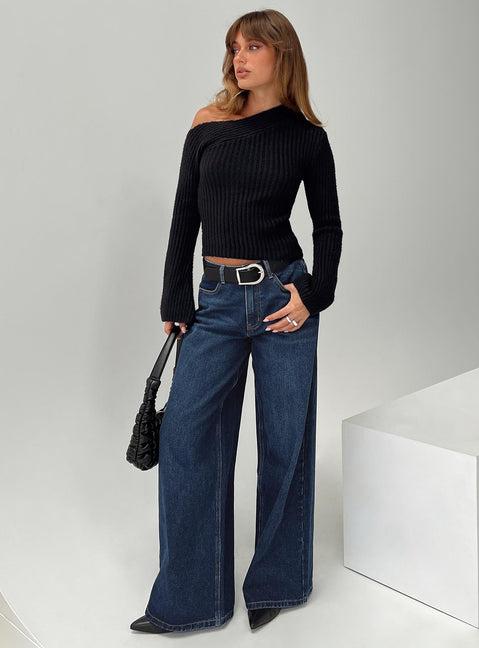 Naylor Mid Rise Wide Leg Jeans Mid Blue Denim Product Image