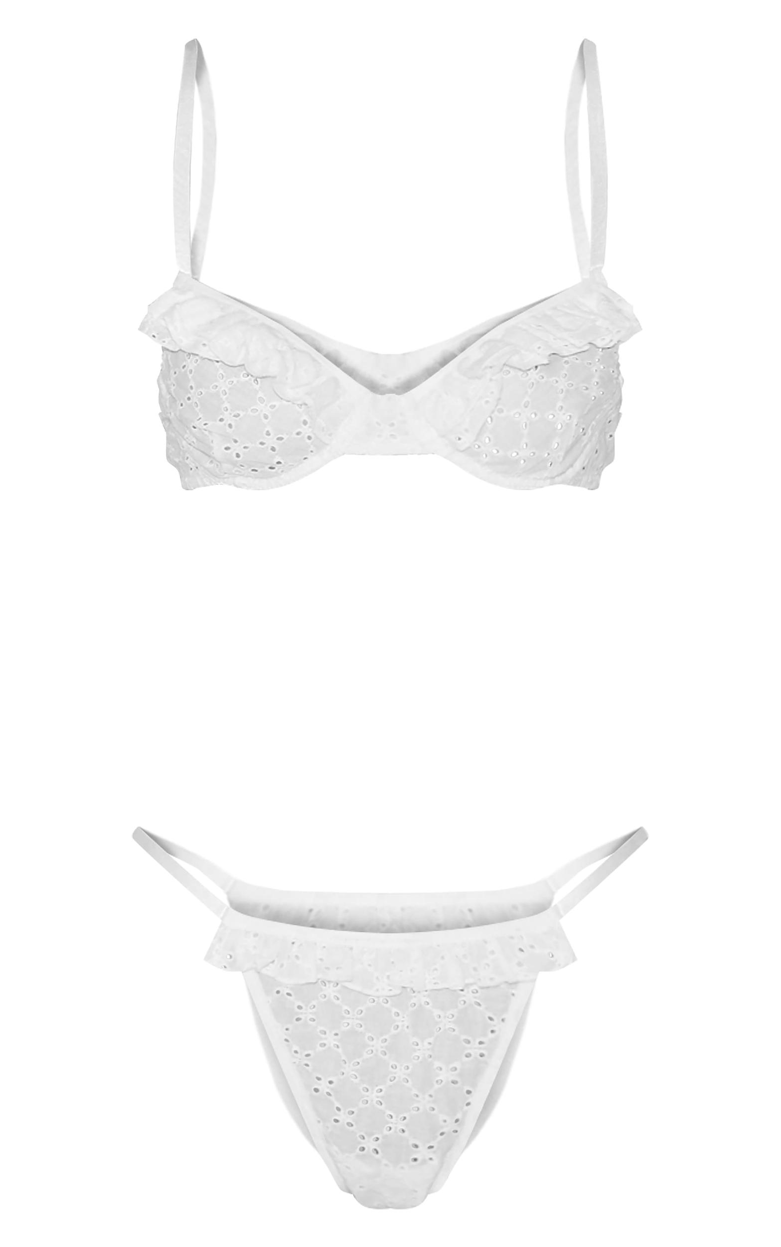 White Broderie Frill Underwired Lingerie Set Product Image