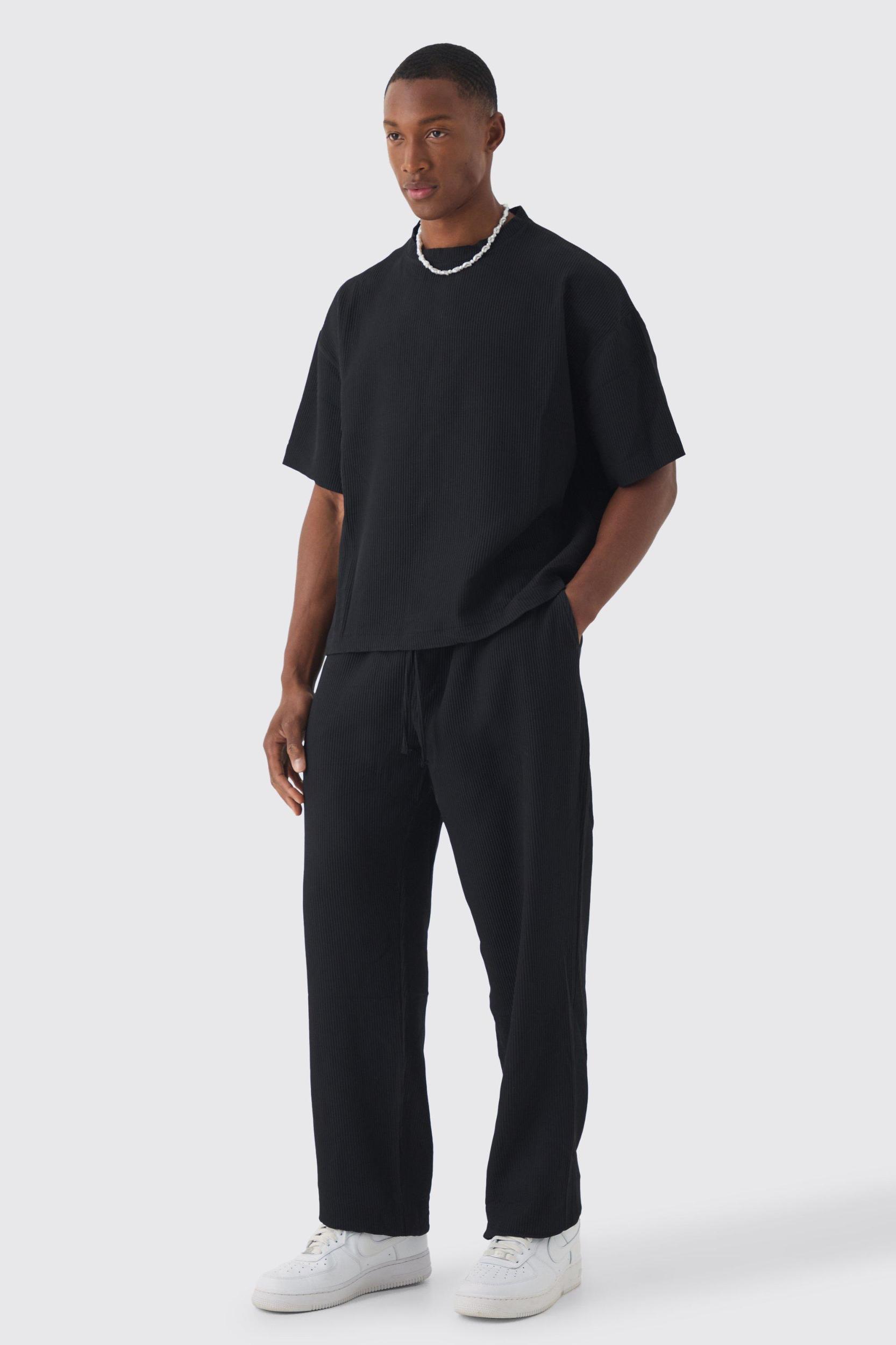Pleated Oversized Boxy T-shirt & Pants Set | boohooMAN USA Product Image