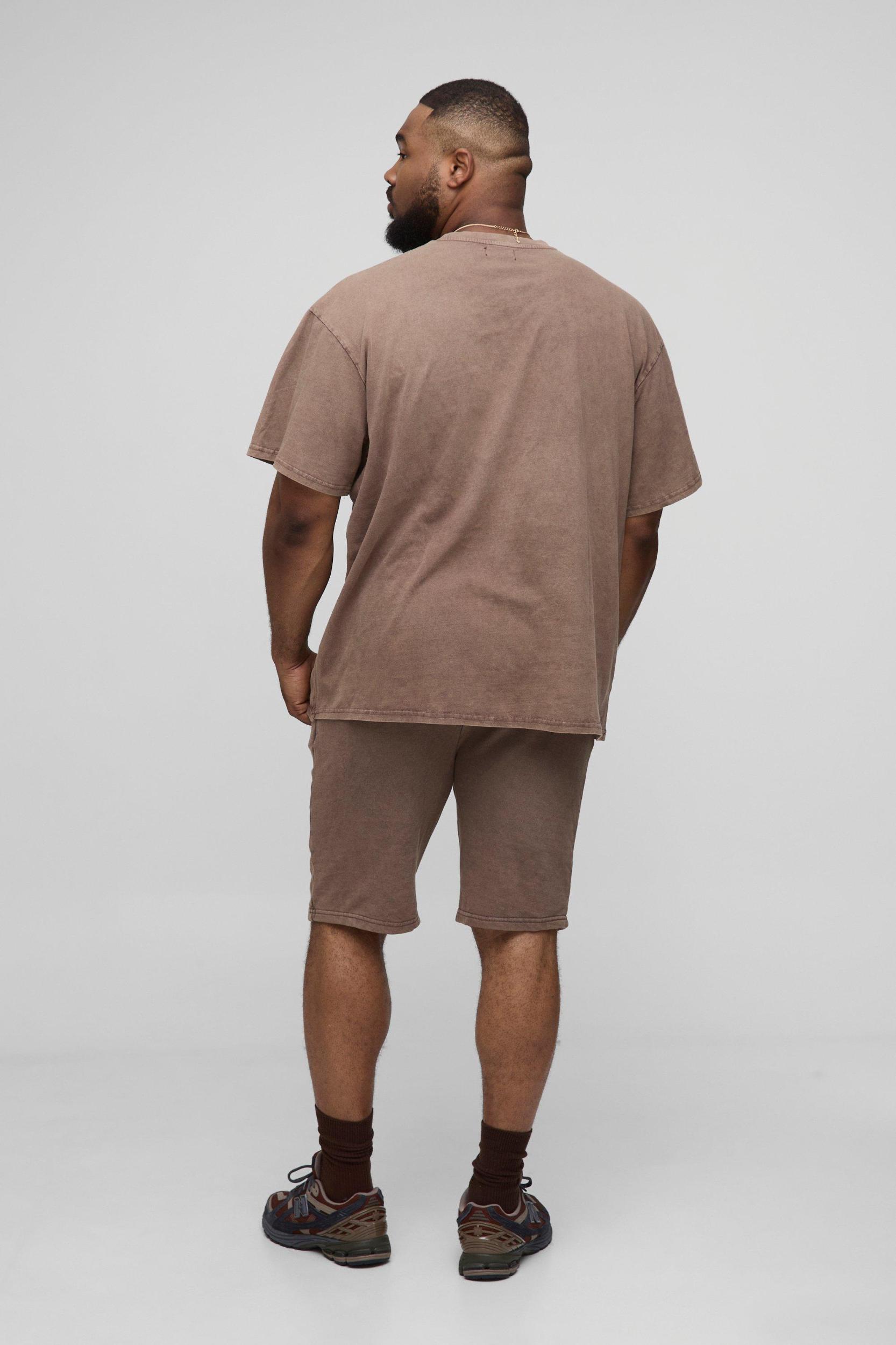 Plus Oversized Acid Wash T-Shirt & Short Set | boohooMAN USA Product Image