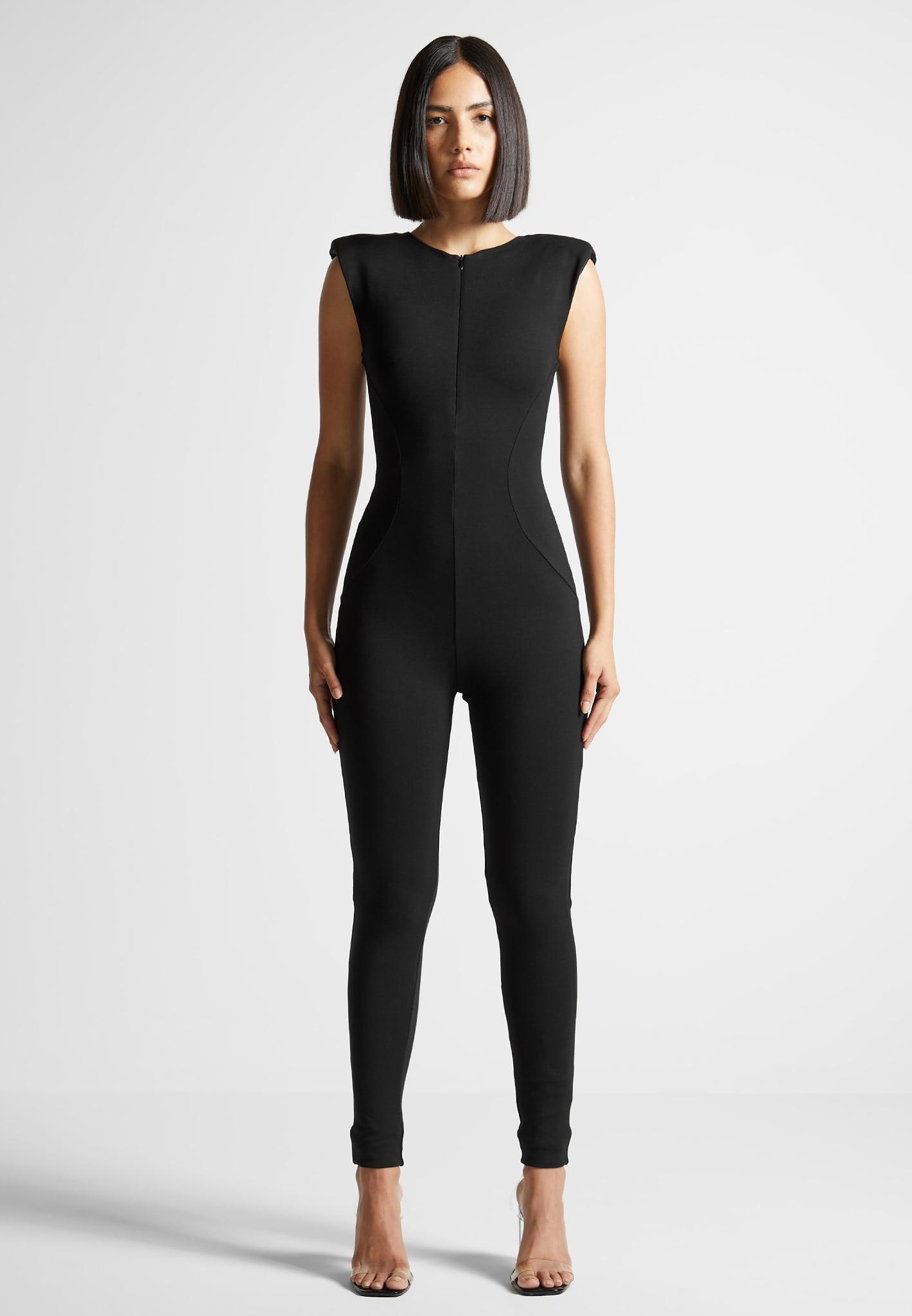 Romy - Wide Shoulder Jumpsuit - Black Female Product Image