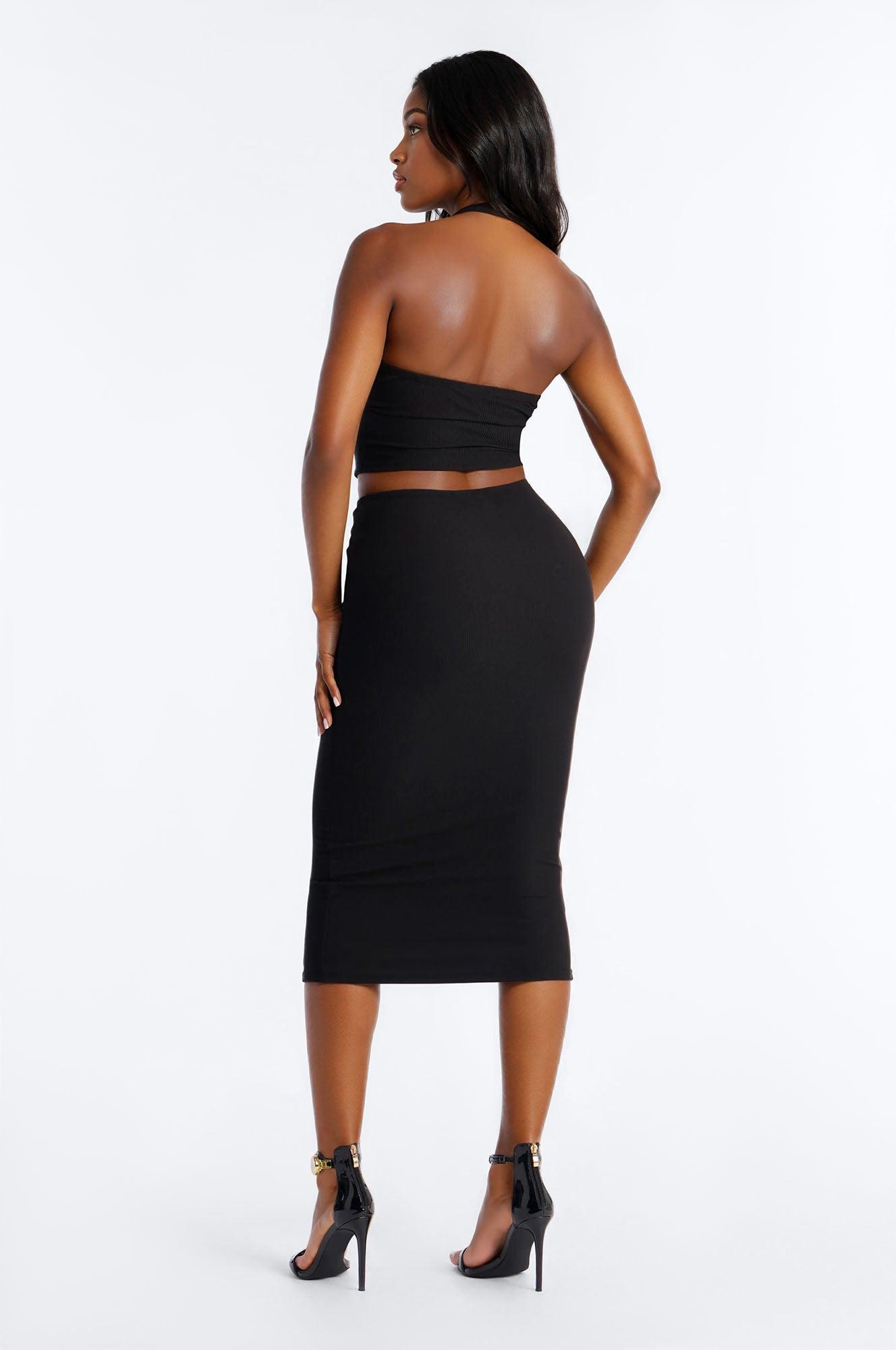 Trixie Ribbed Halter Skirt Set - Black Female Product Image