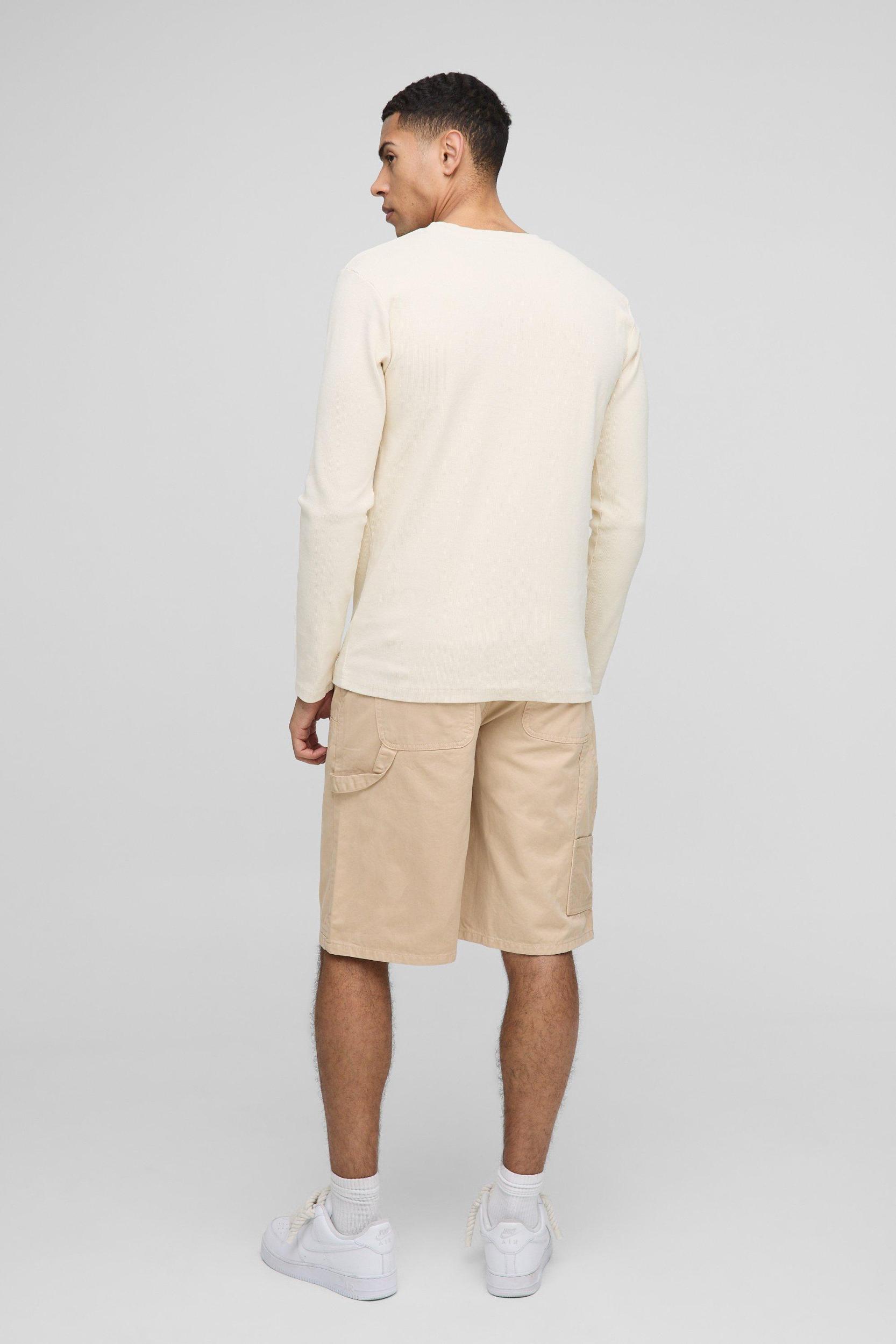 Muscle Fit Long Sleeve Heavyweight Ribbed Washed Sweater | boohooMAN USA Product Image