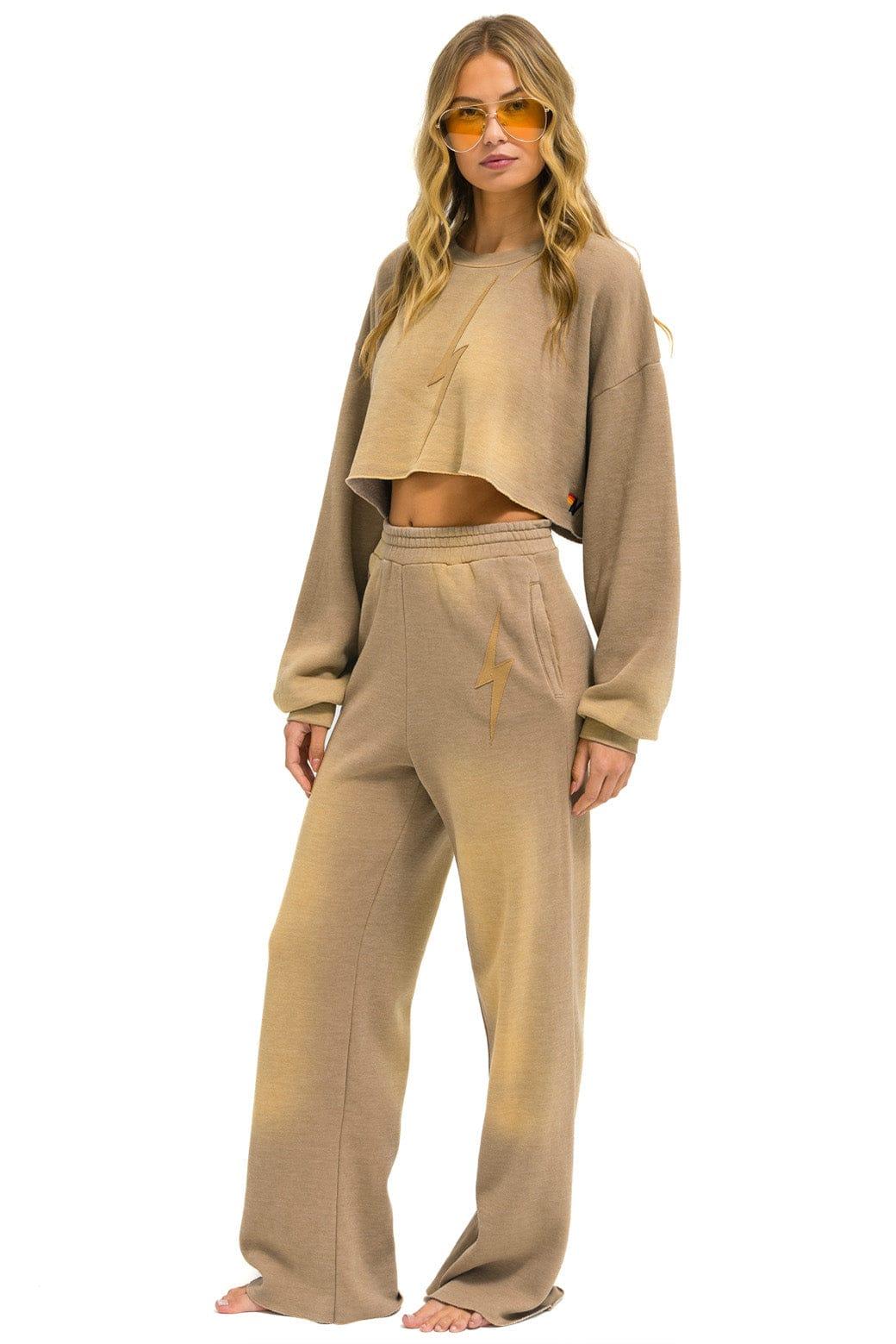 BOLT STITCH WIDE LEG POCKET SWEATPANTS - FADED TAN Female Product Image