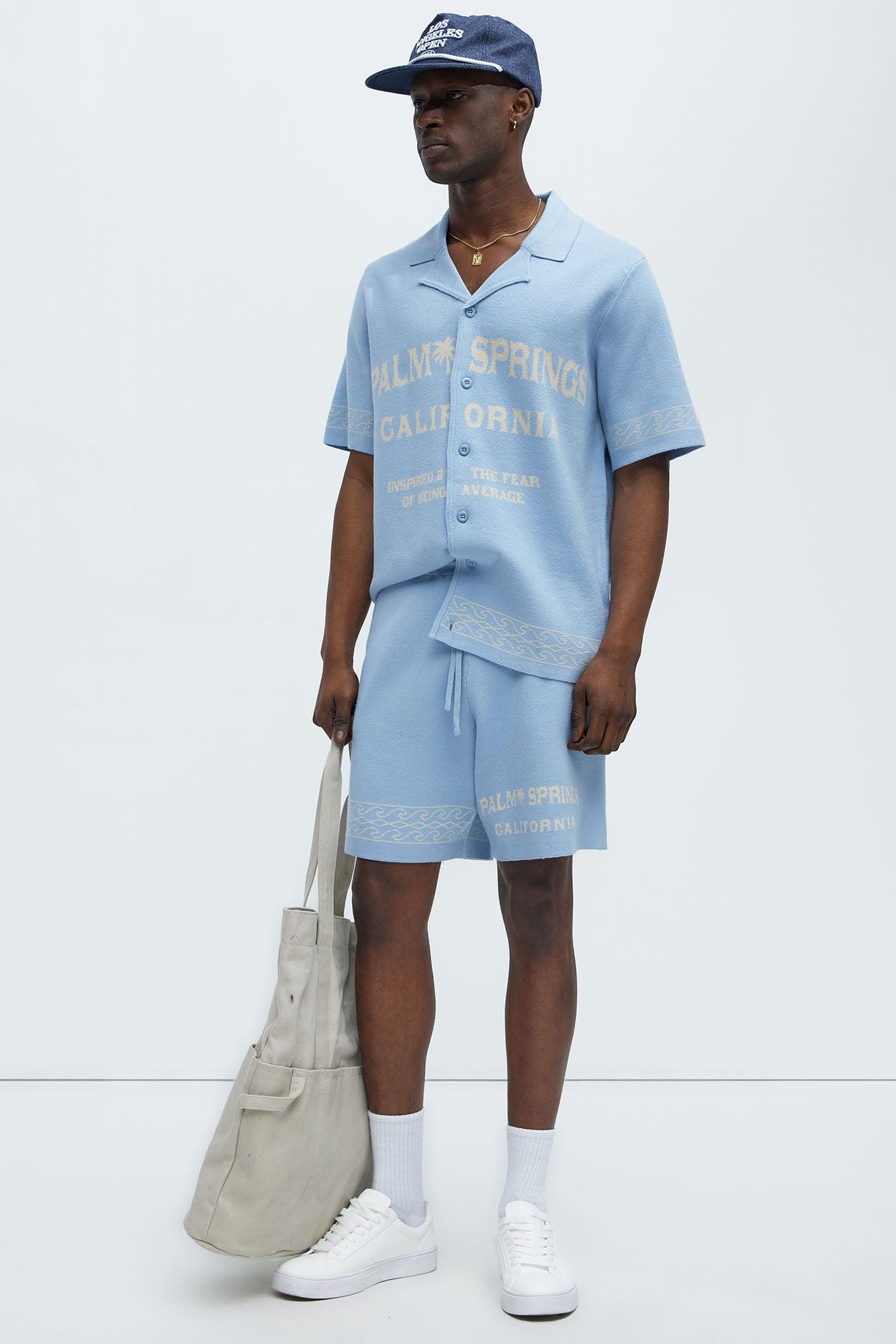 Palm Springs Short Sleeve Knitted Cuban Shirt - Blue/combo Product Image