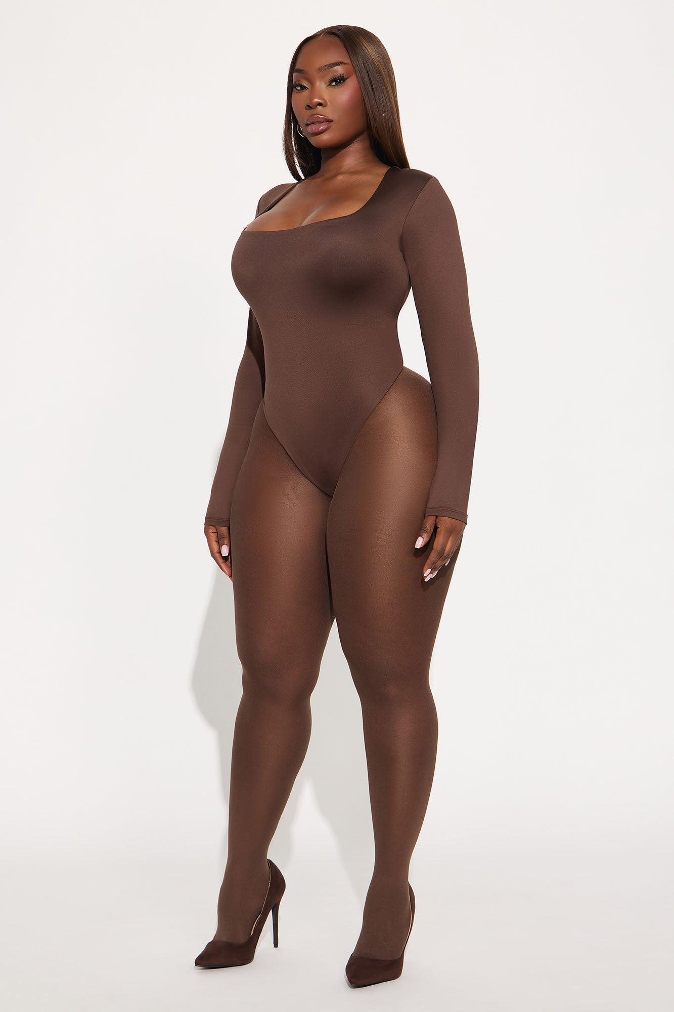 Contour Double Lined Long Sleeve Square Neck Bodysuit - Chocolate Female Product Image
