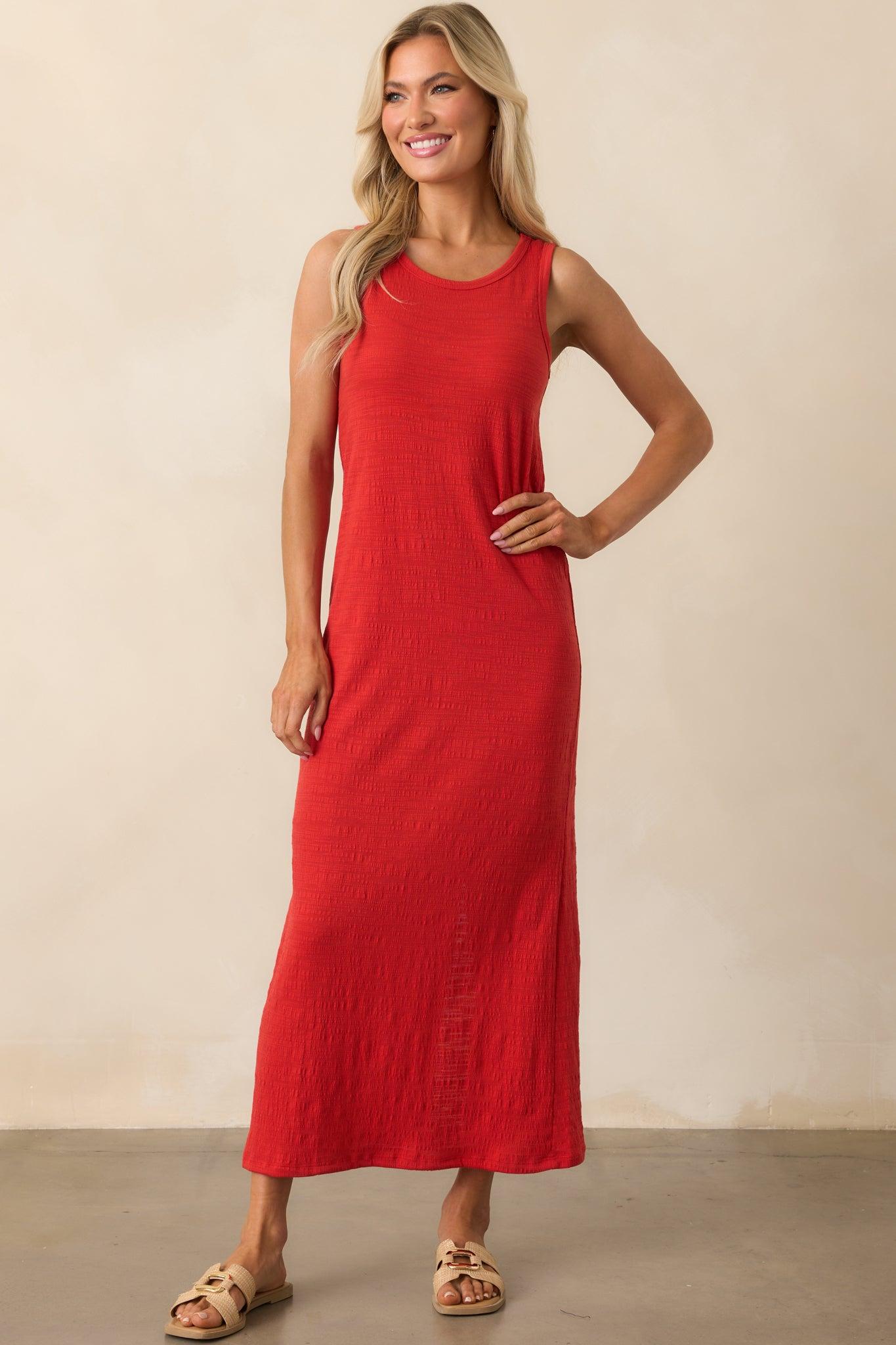 Z Supply Red Cotton Mystic Textured Midi Dress Product Image