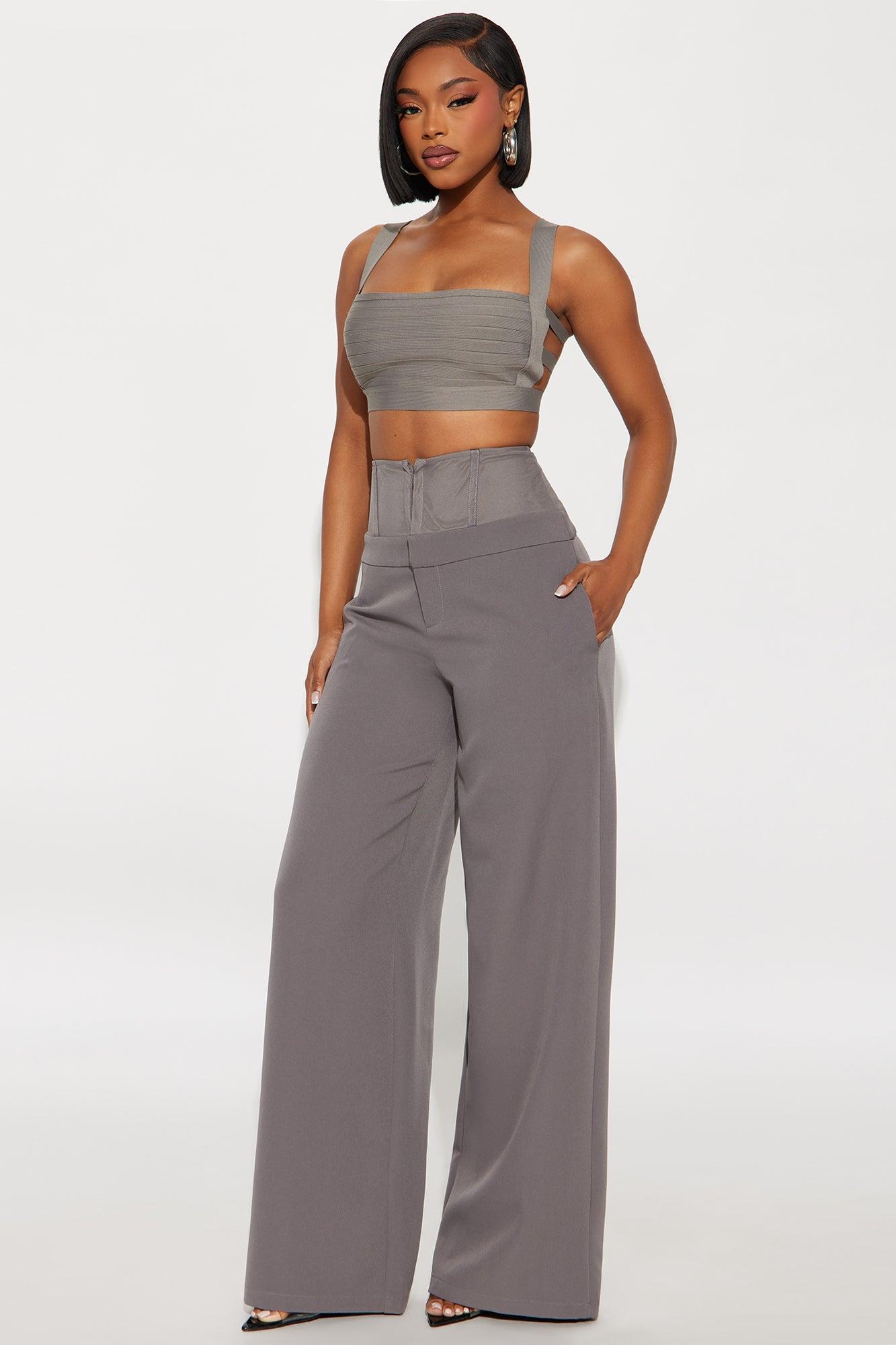 Lover Of Mine Corset Wide Leg Trouser Pant 33 - Grey Female Product Image