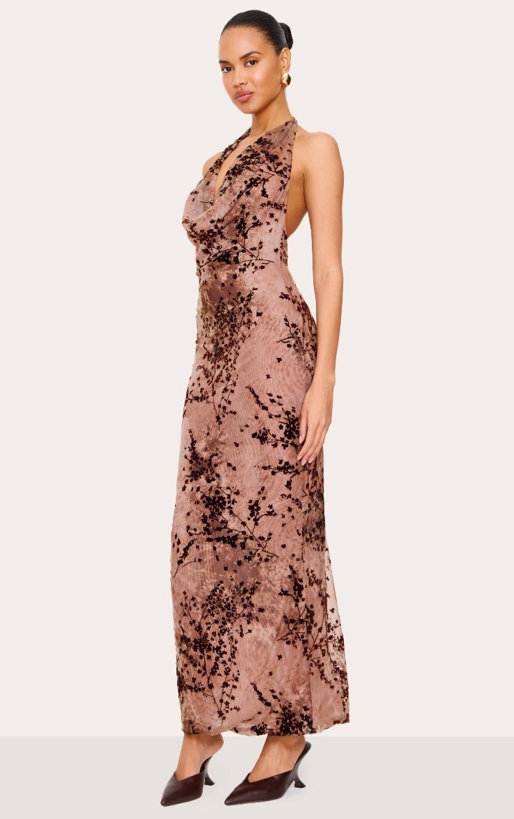 Brown Devore Cowl Neck Maxi Dress Product Image