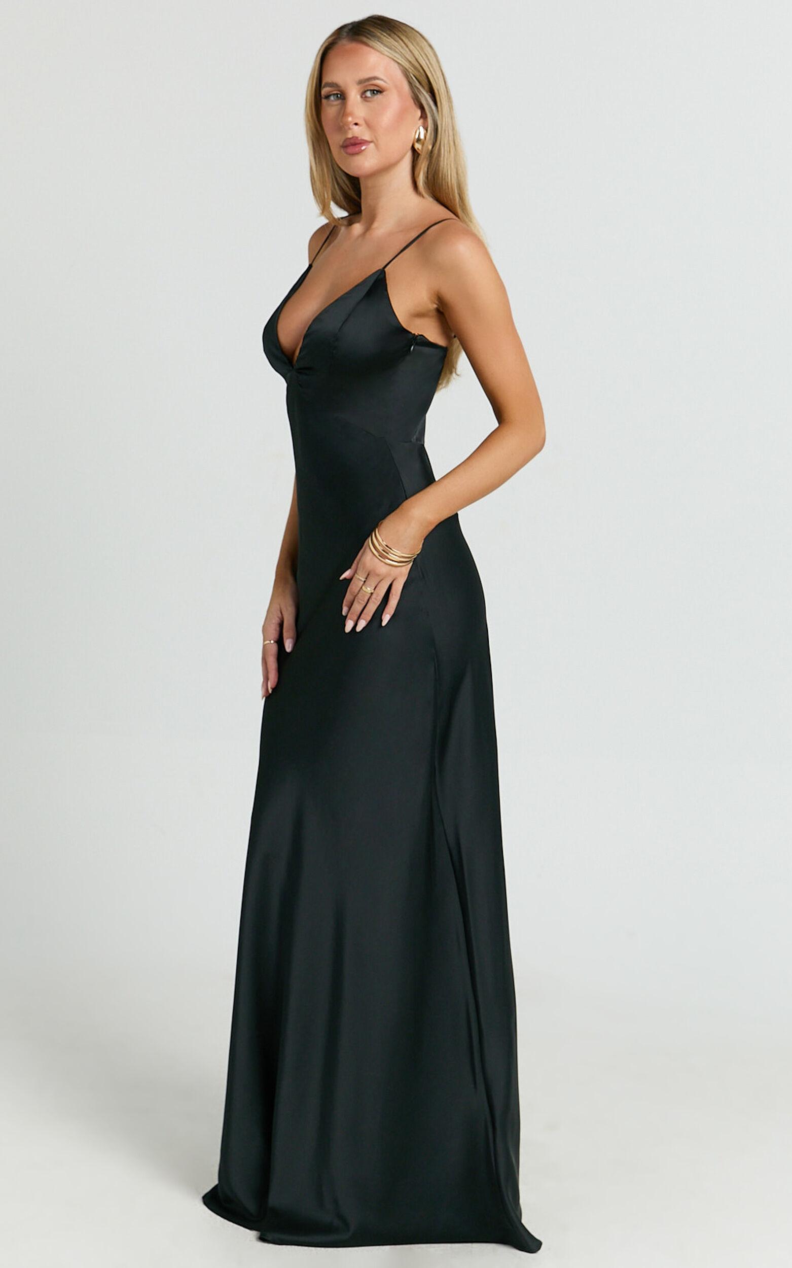 Quincy Maxi Dress - Satin Slip Dress in Black Product Image