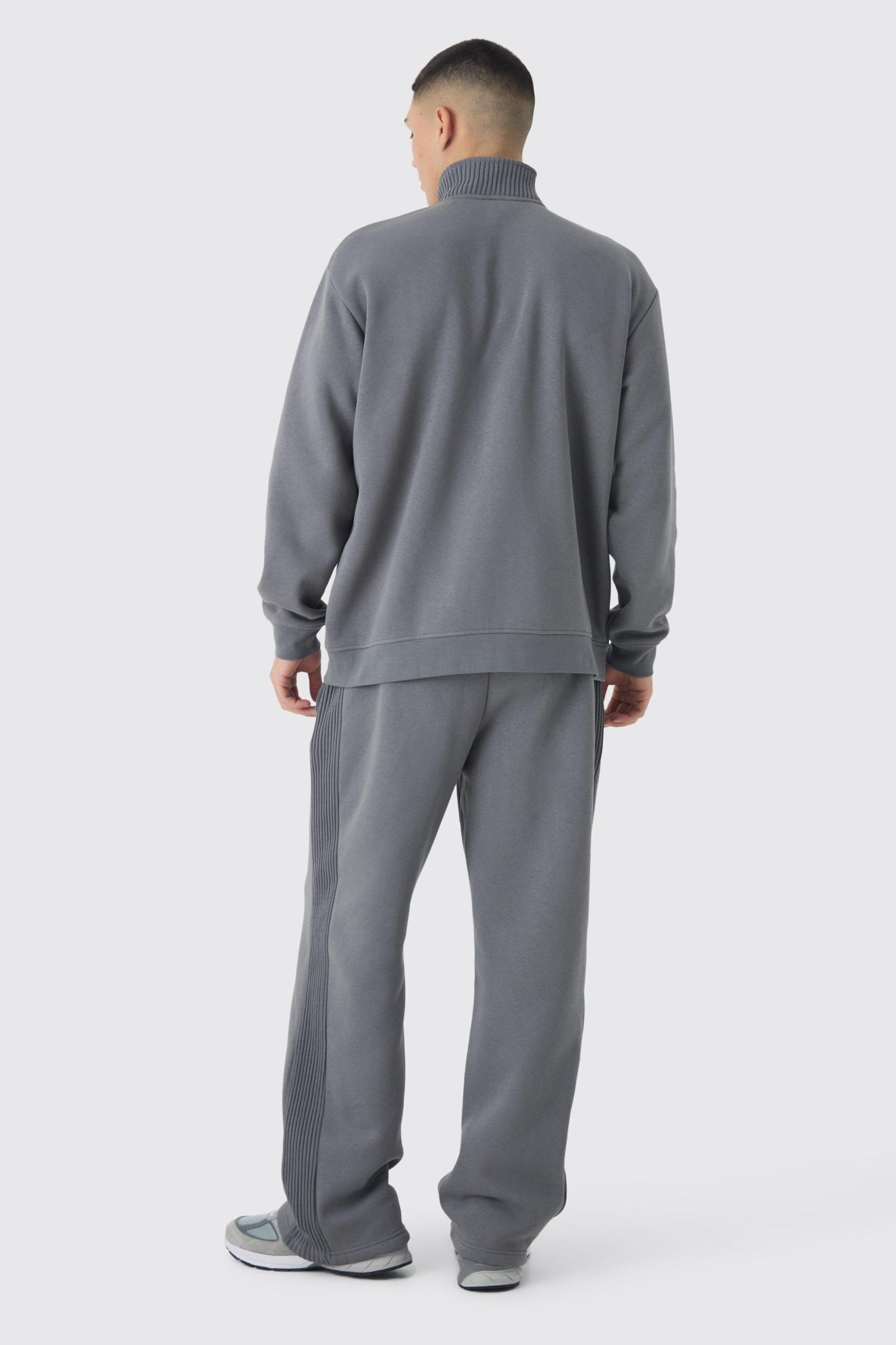 Oversized Funnel Neck Thick Rib Detail Zip Through Tracksuit | boohooMAN USA Product Image