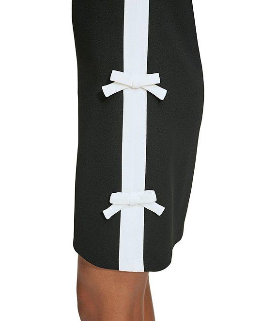 KARL LAGERFELD PARIS Stretch Crepe Square Neck Short Sleeve Side Bow Sheath Dress Product Image