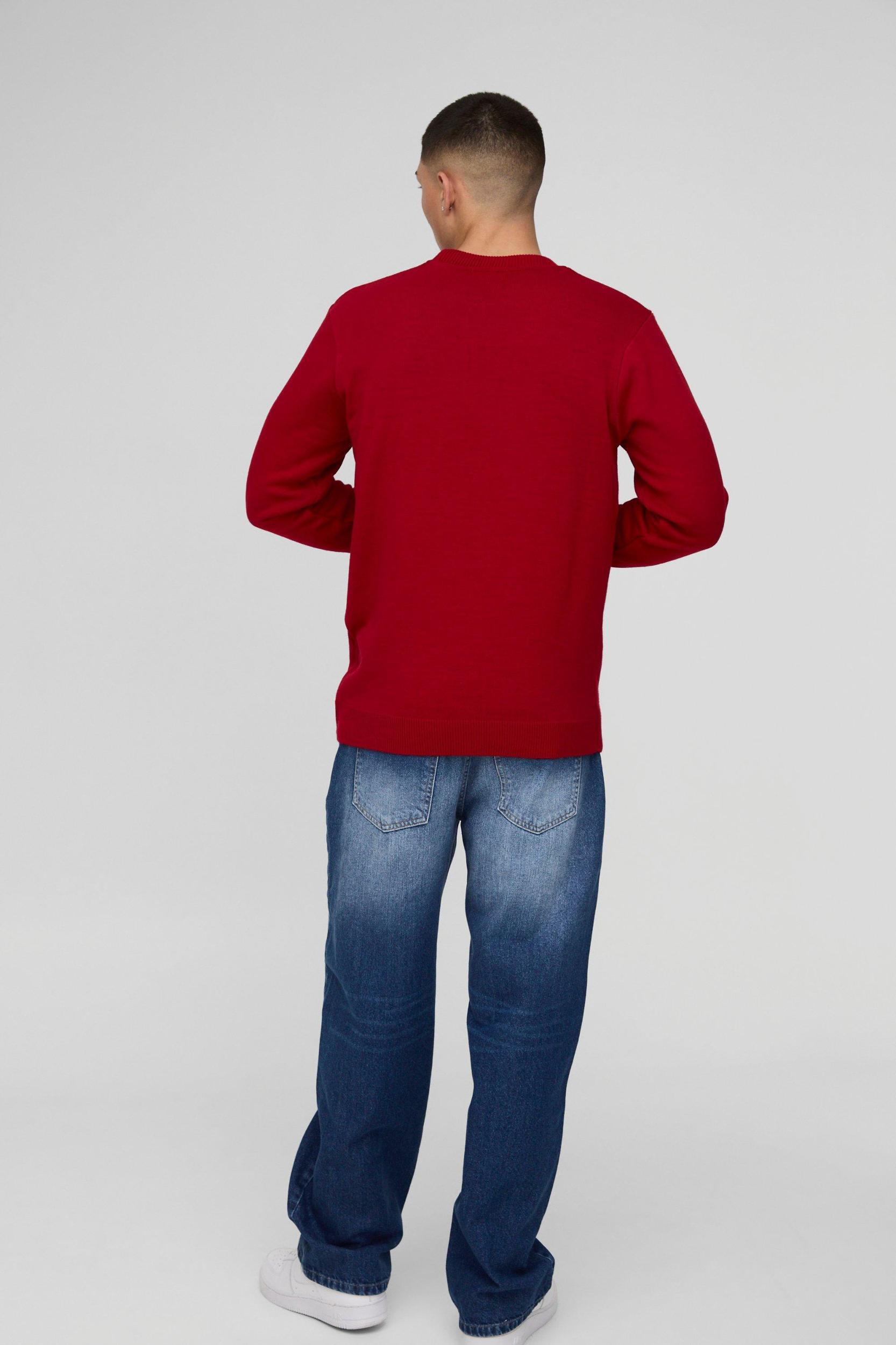 Regular Fit Santa Wavy Knitted Christmas Sweater | boohooMAN USA Product Image