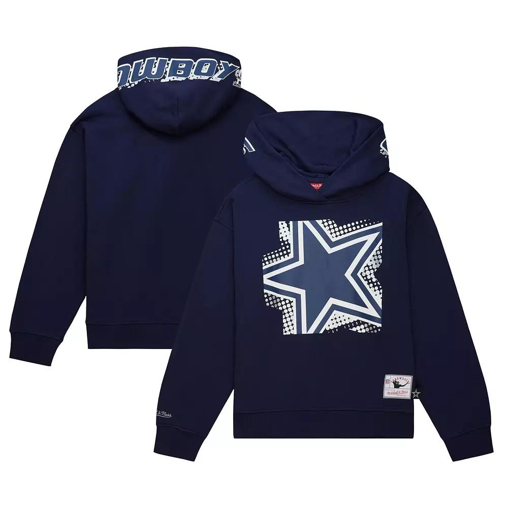 Women's Mitchell & Ness Navy Dallas Cowboys Gridiron Classics Big Face 7.0 Pullover Hoodie,  Product Image