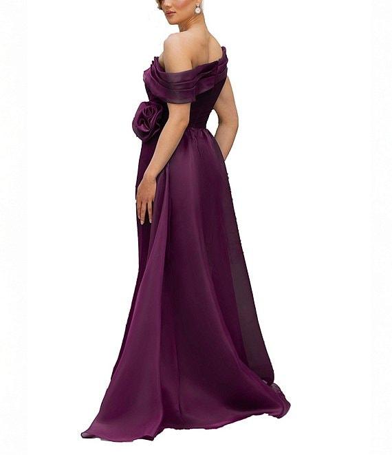 Terani Couture Mikado One Shoulder Rosette Applique Train Gown Product Image