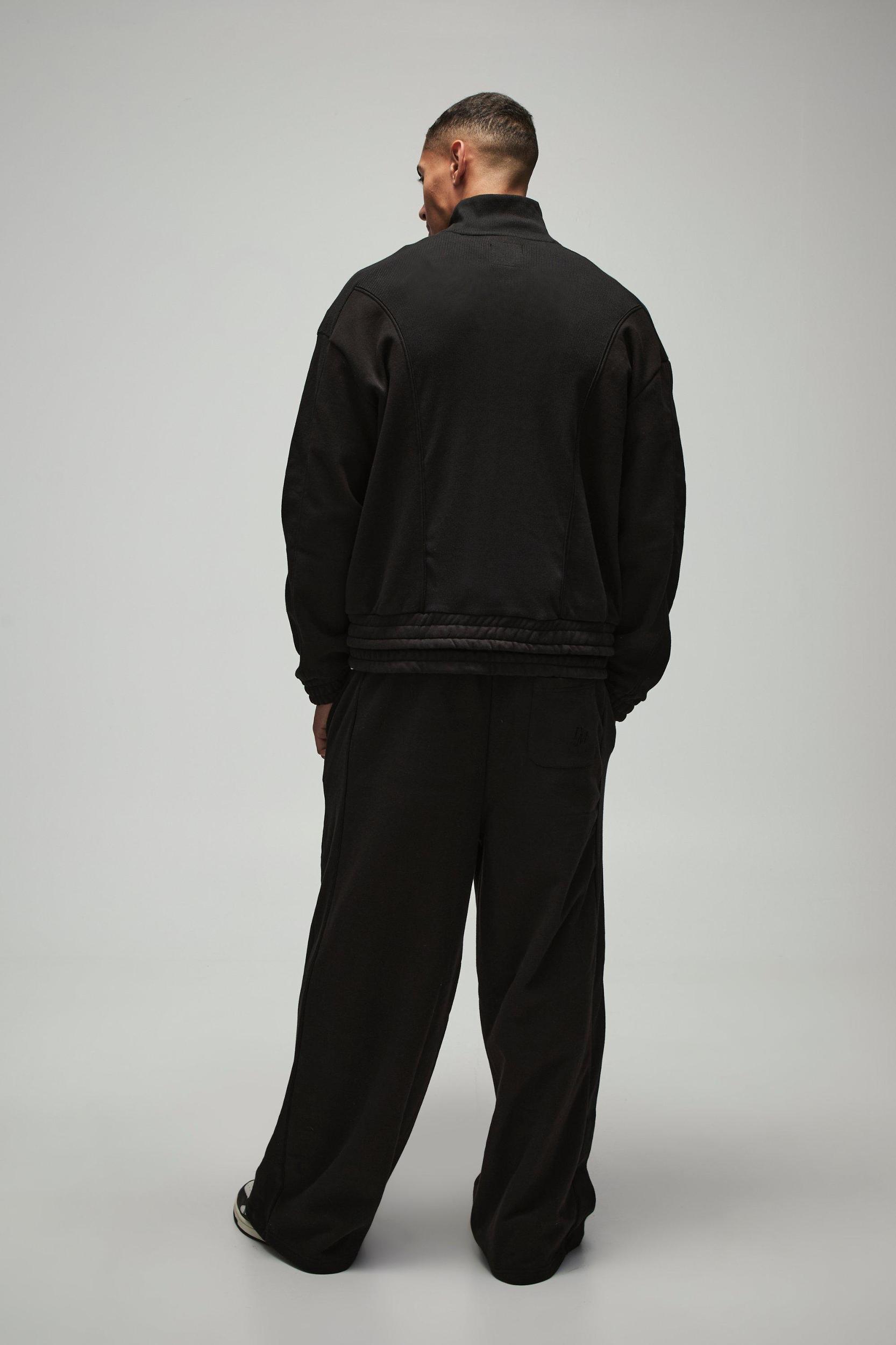 Oversized Heavy Rib Panelled 3D Embroidered Track Top | boohooMAN USA Product Image