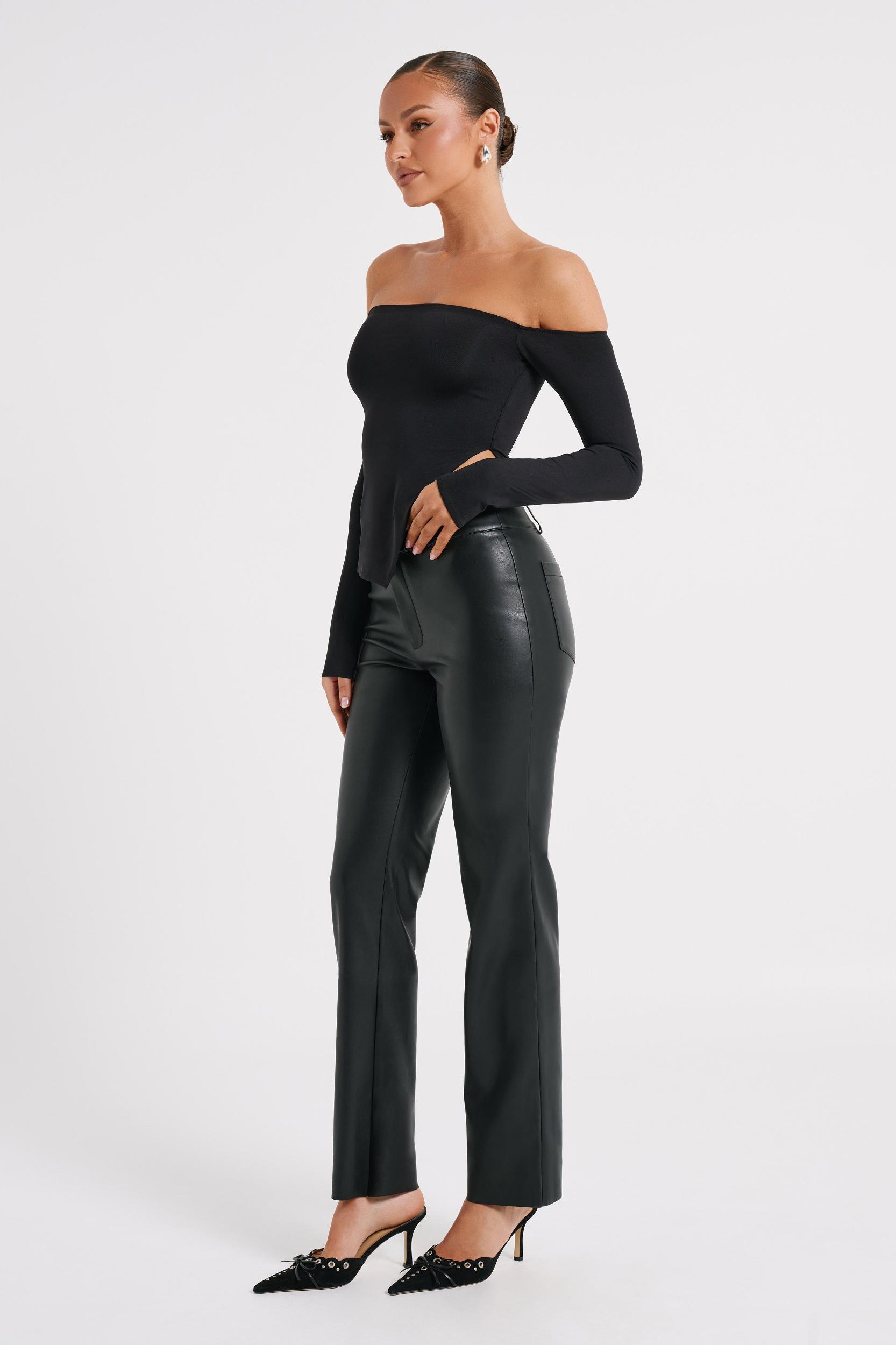 Laurette Faux Leather Straight Leg Pant - Black Product Image